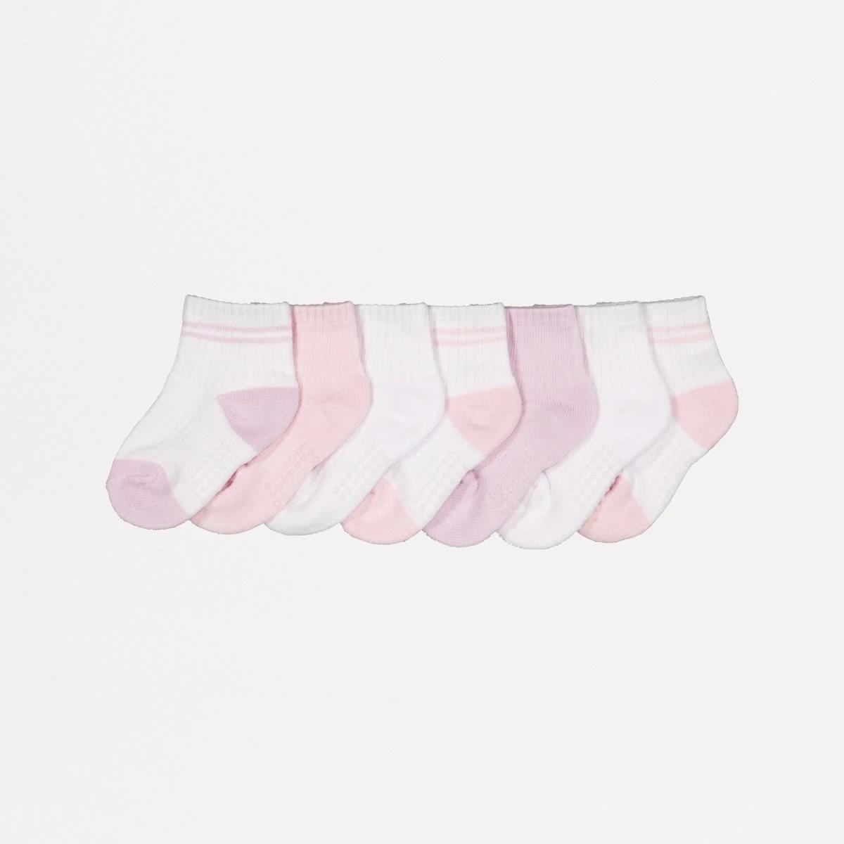 1 7 Pack Sports Quarter Crew Socks SPORTY PINK MULTI PACK, 1 of 2