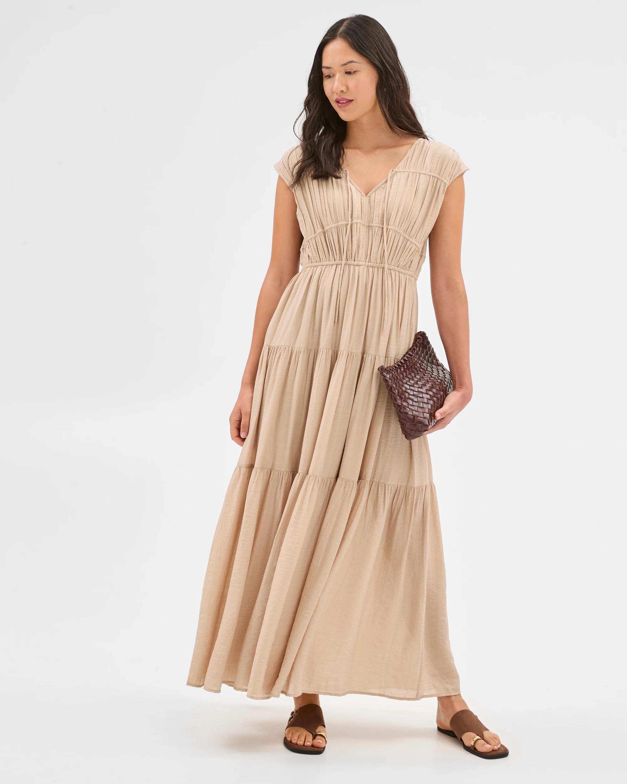 1 Sleeveless Crinkle Dress - Preview BEIGE, 1 of 7