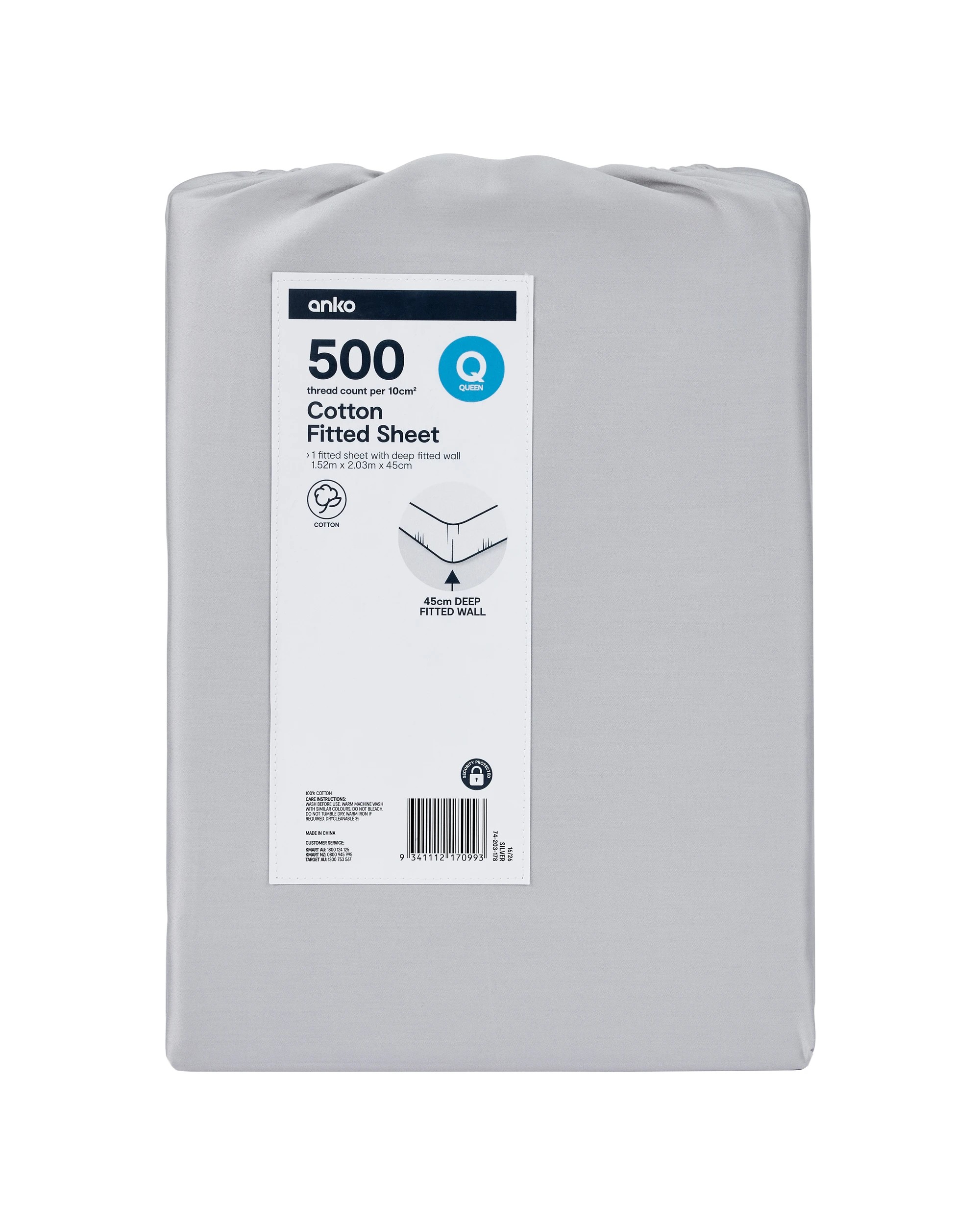 7 500 Thread Count Cotton Fitted Sheet - Queen Bed, Silver, 7 of 7