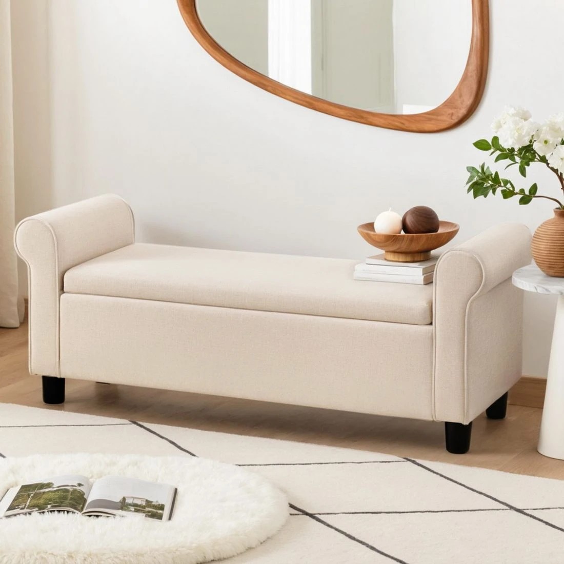 3 Artiss Storage Ottoman Blanket Box 125cm Arm Linen Taupe - Beige, 3 of 5