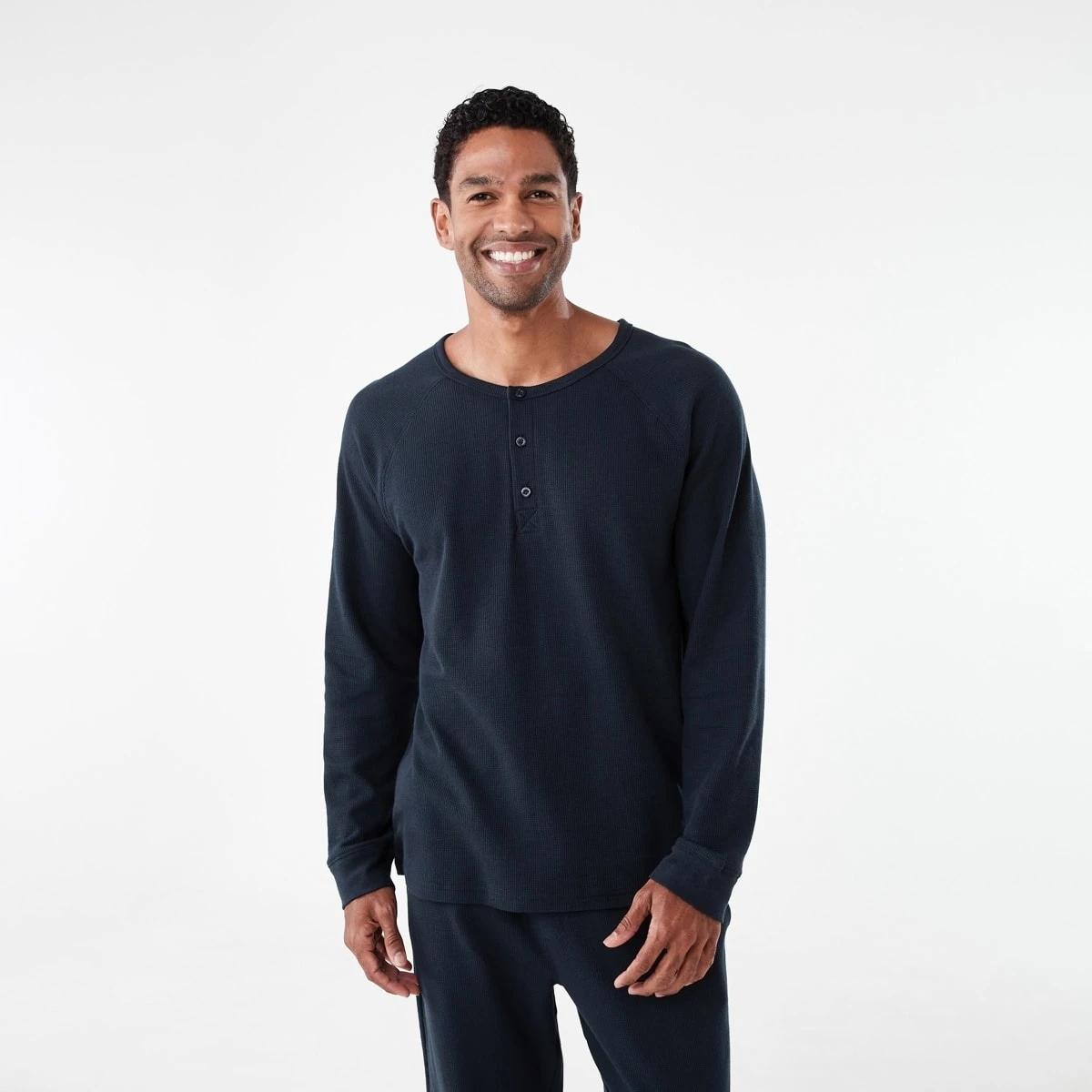 1 Waffle Henley Top Sky Cptn, 1 of 6