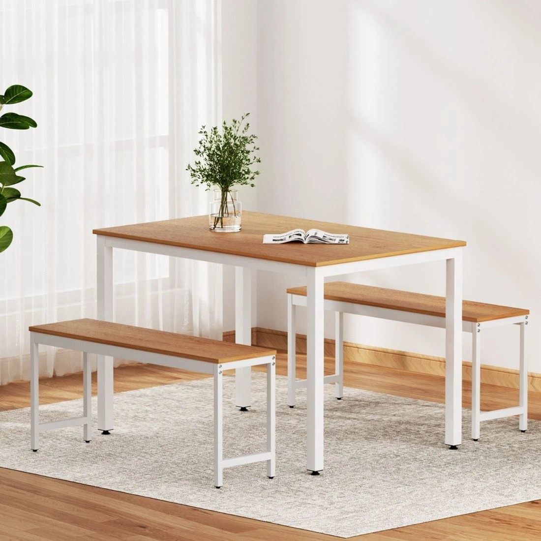 3 Artiss Dining Table and Chairs Set 3PCS Metal Desk Bench Sets Kitchen Furniture - Multi, 3 of 6