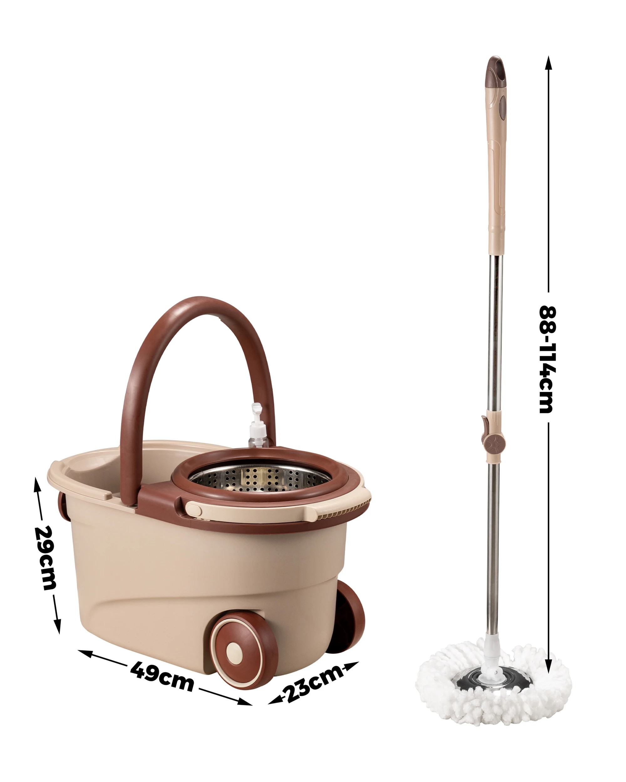 4 ZUNI Spin Mop Bucket Set Floor Mop Stainless Steel Rotating w/ 2 Heads Khaki, 4 of 4