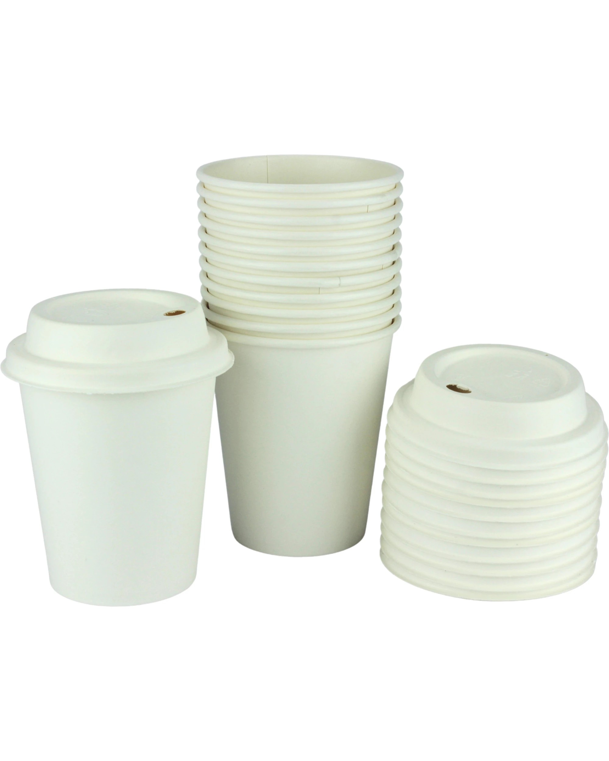 1 Partyware Earth Single Wall Coffee Cups with Sugar Cane Lids 250ml Pack of 12 - Beige, 1 of 3