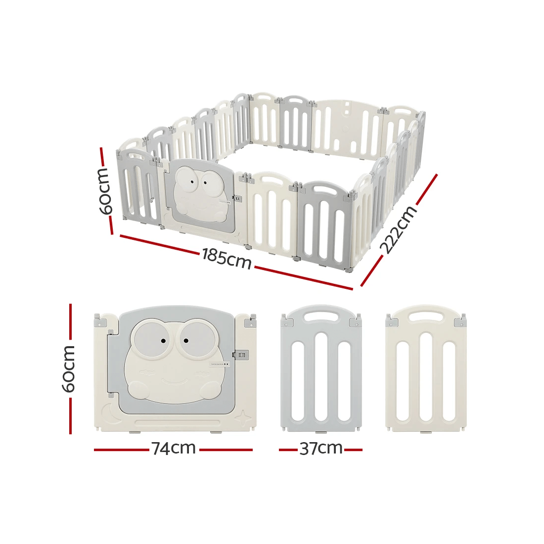 2 Keezi Baby Playpen 20 Panels Foldable Toddler Fence Safety Play Activity Centre - Grey, 2 of 6