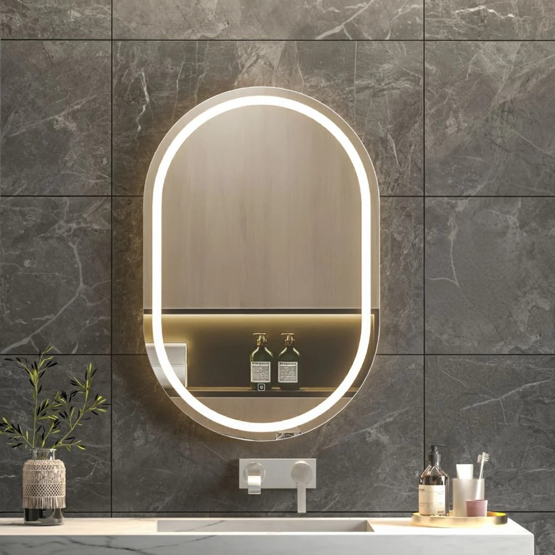 5 Embellir 2 LED Wall Mirror With Light 50X75CM Bathroom Decor Oval Mirrors Vanity - Clear, 5 of 5