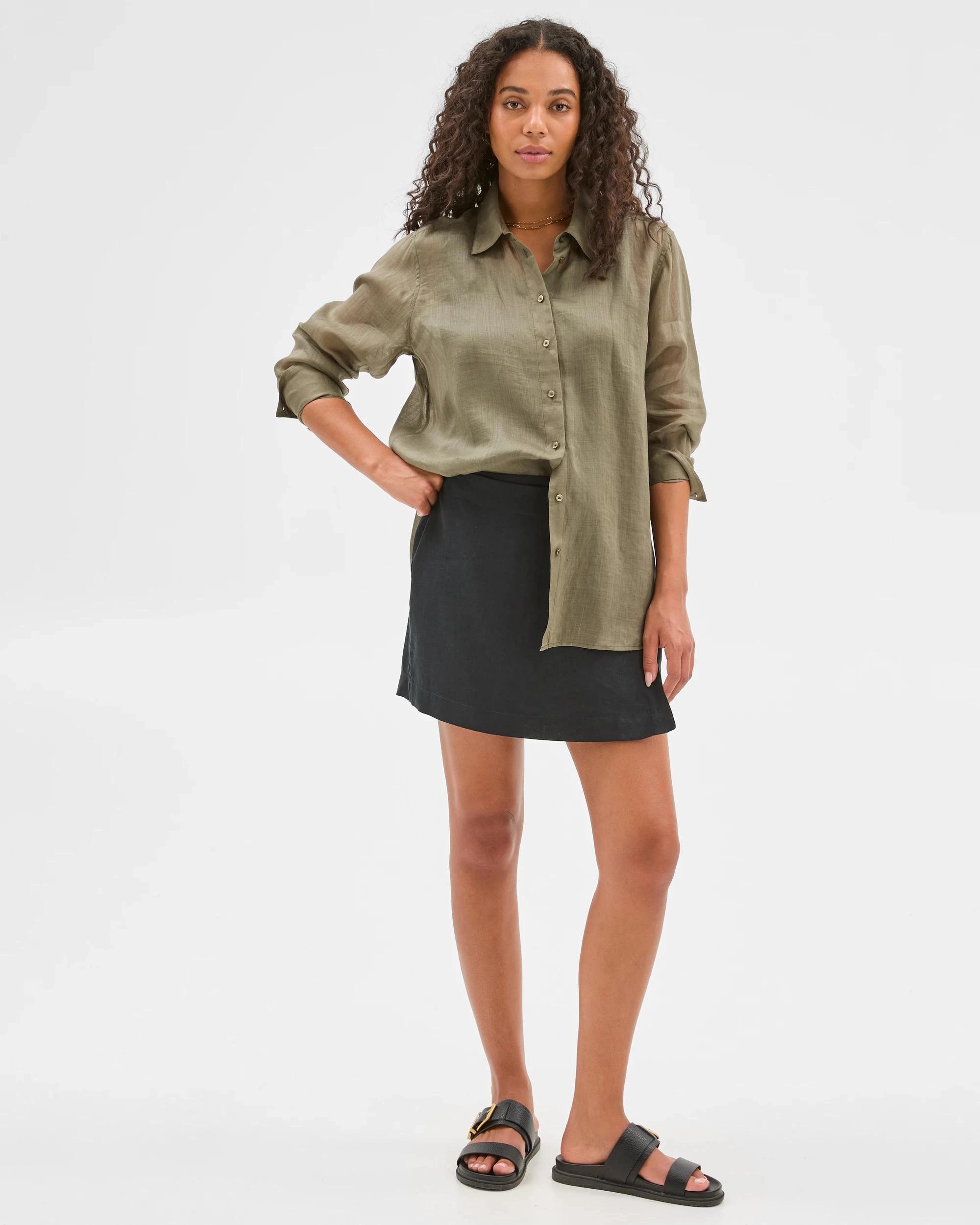 4 Target Woman Long Sleeve Ramie Shirt DUSTY OLIVE, 4 of 7
