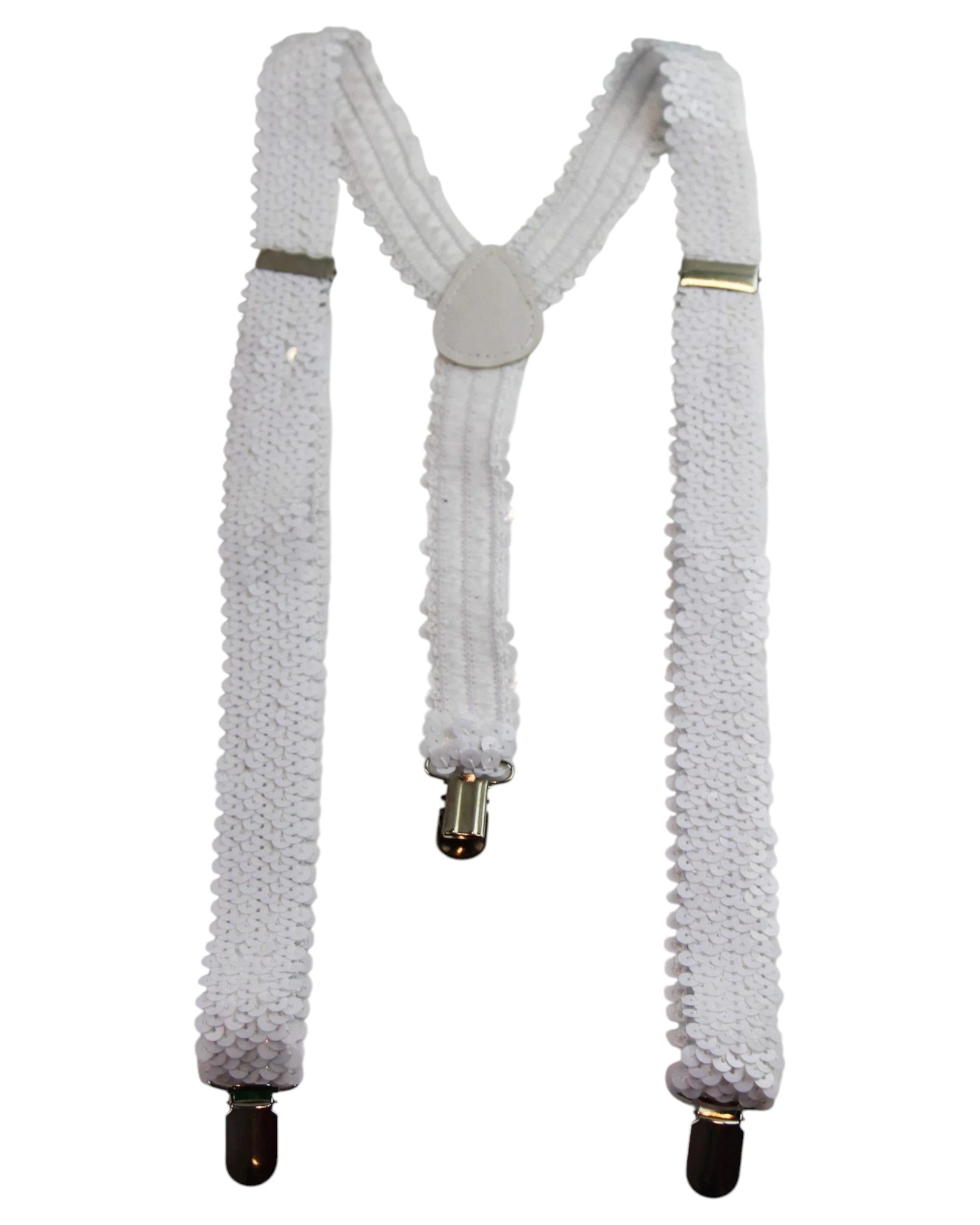 1 Zasel Unisex Adjustable 100cm Sequin Suspenders - White, 1 of 3