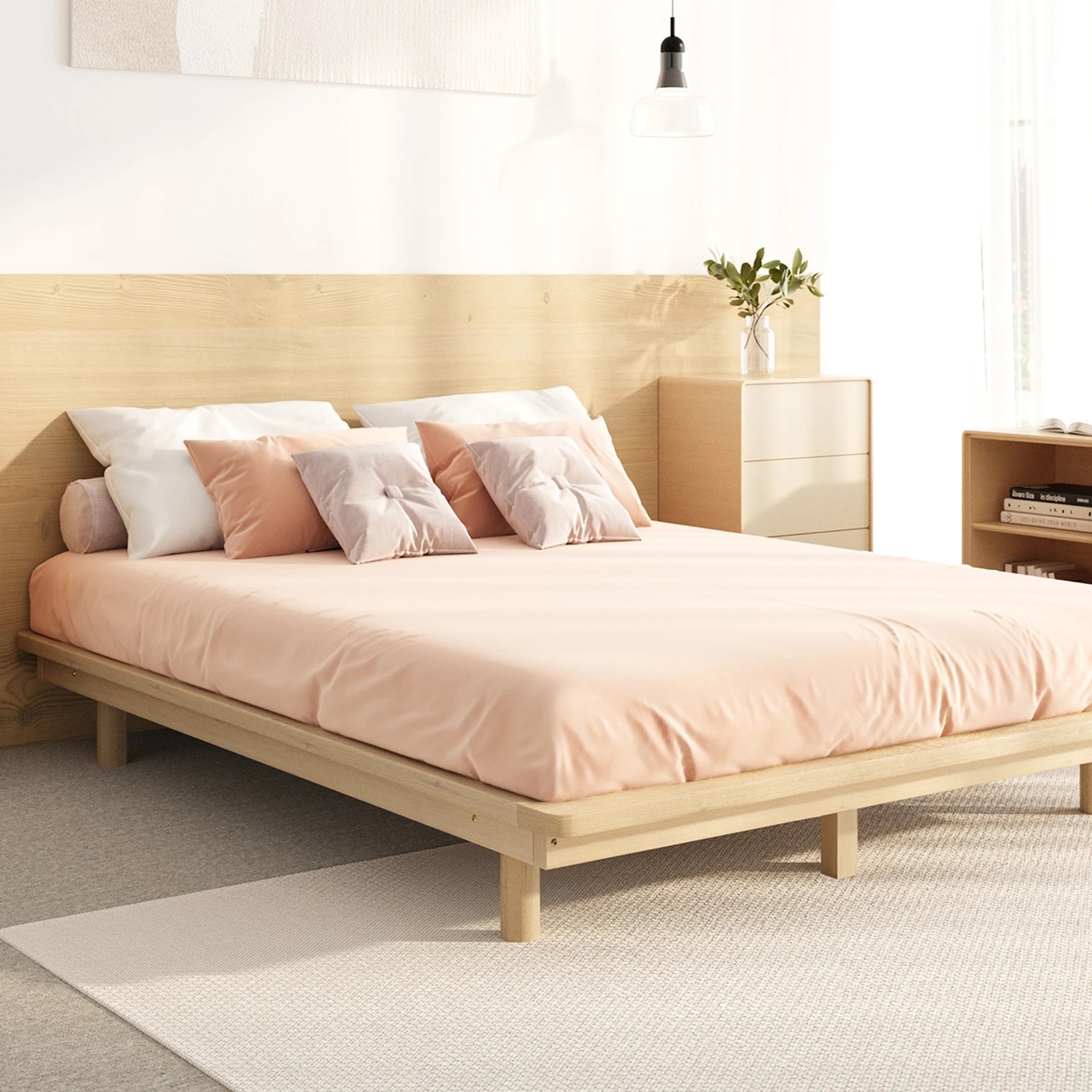 10 Oikiture Bed Frame King Size Wooden Bed Base Timber Floating Beds
 - Natural, 10 of 10