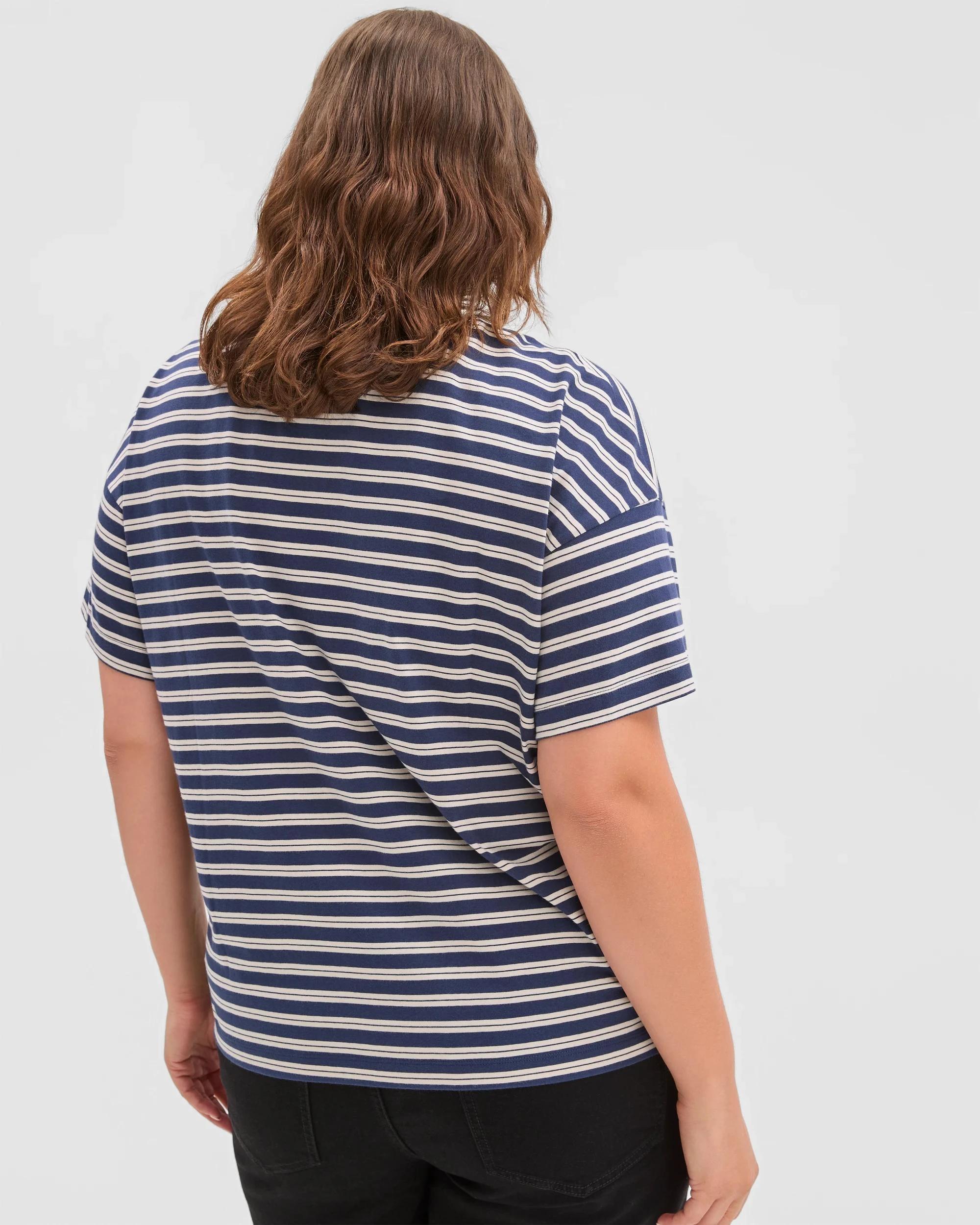 4 Target Curve Plus Size Australian Cotton Short Sleeve Split Hem T-Shirt NAVY BLAZER STRIPE, 4 of 5