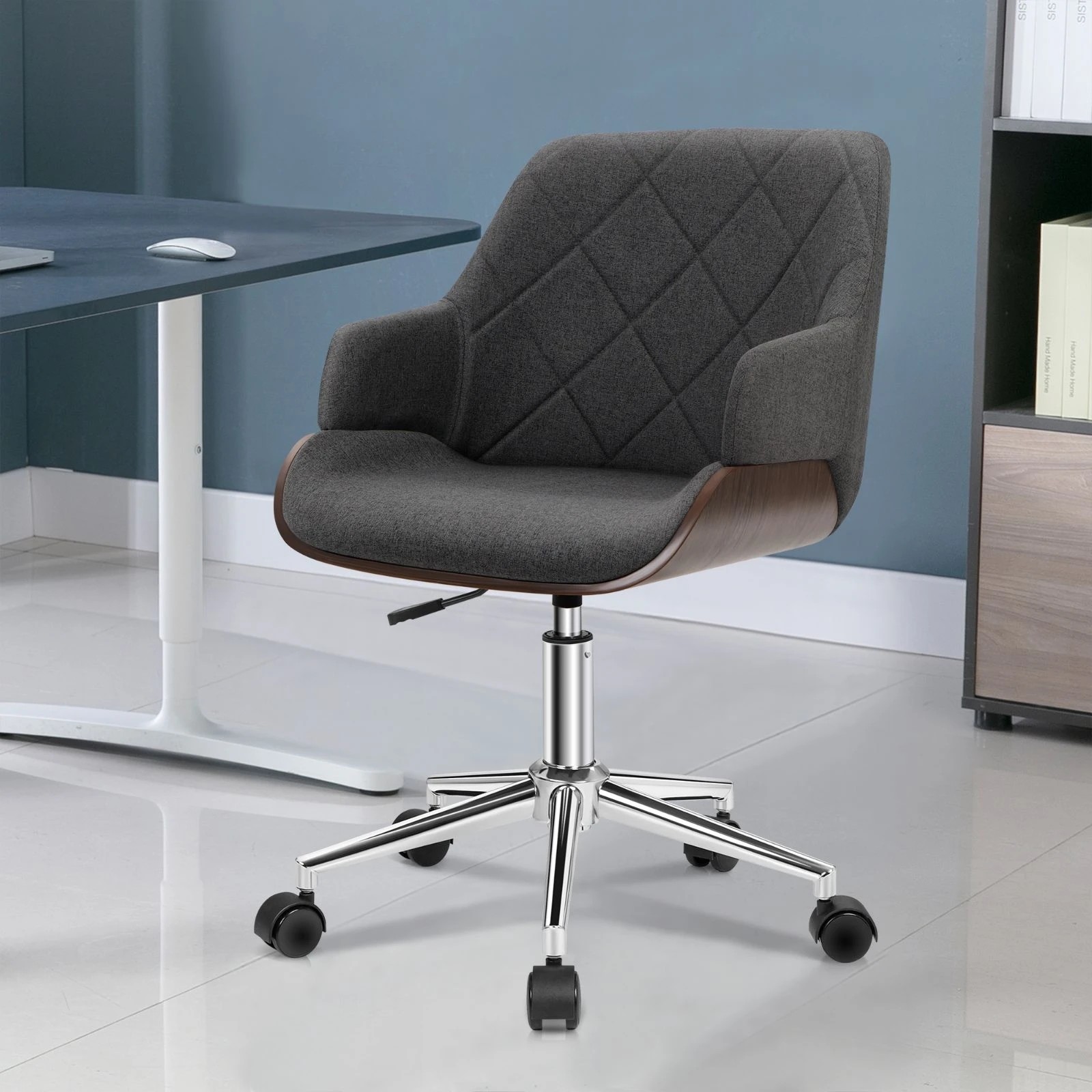 4 Alfordson Wooden Office Chair Computer Chairs Executive Seat Fabric - Grey, 4 of 10
