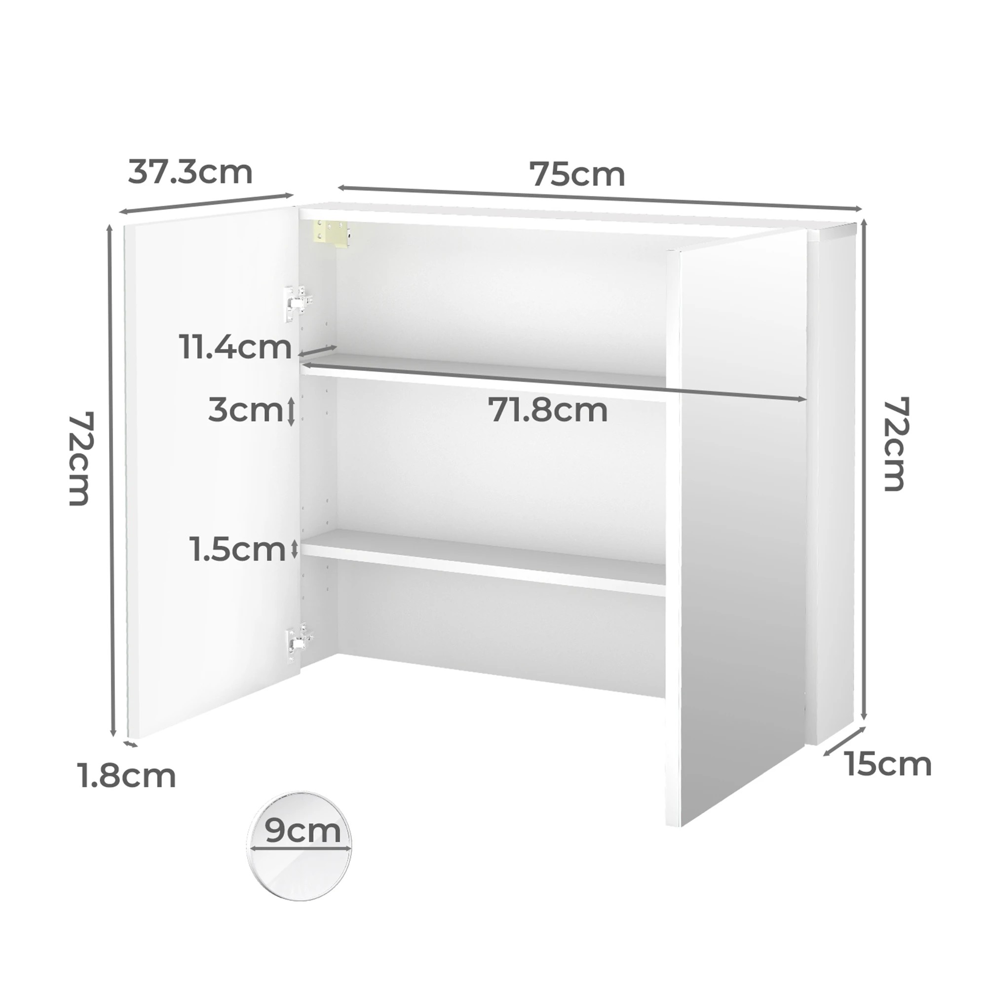3 Levede Bathroom Mirror Wall Mounted Vanity Mirror Cabinet Wall Storage 75x72cm, 3 of 9