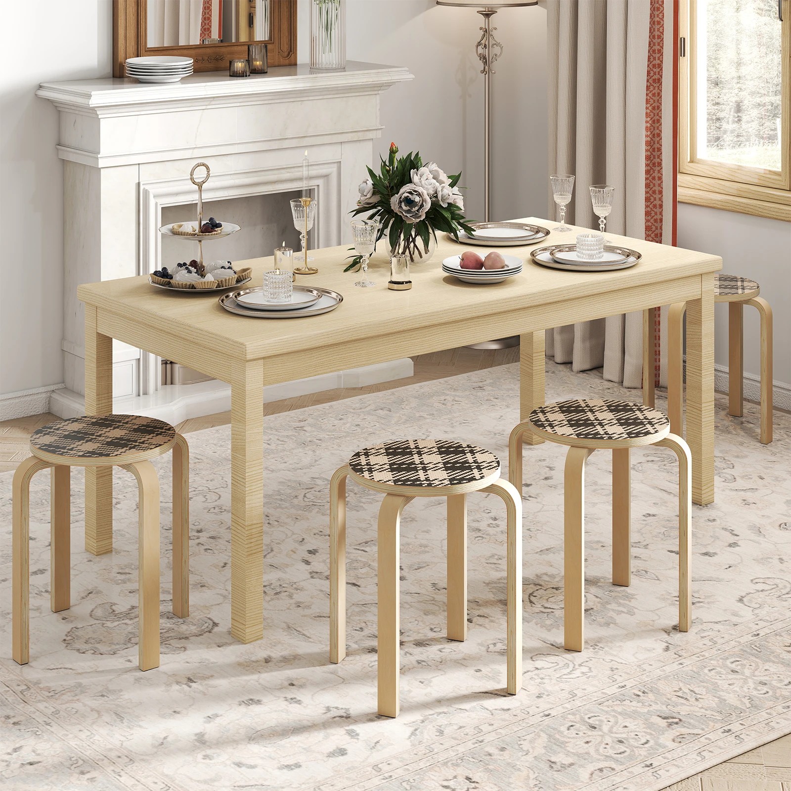 2 Costway 4PCS Stacking Stool Round Dining Chair Backless Rest Stools Birch Wood, 2 of 3