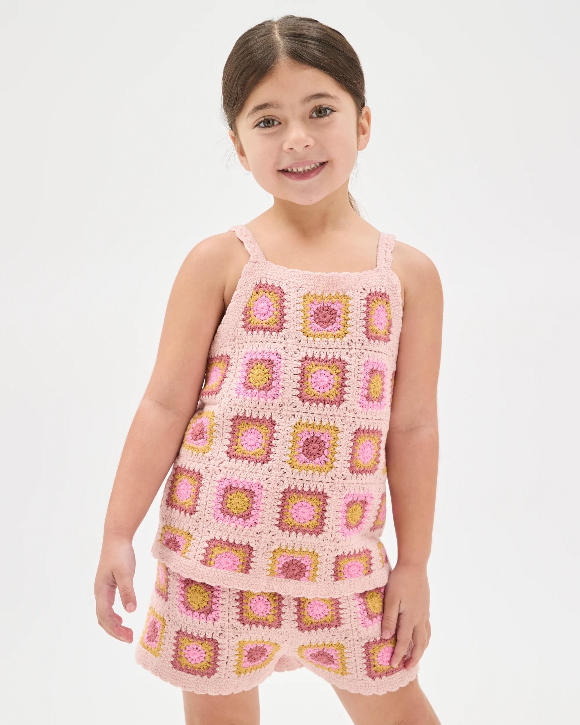 2 Target Kids Australian Cotton Blend Crochet Tank Top and Shorts Set TILE MULTI, 2 of 7