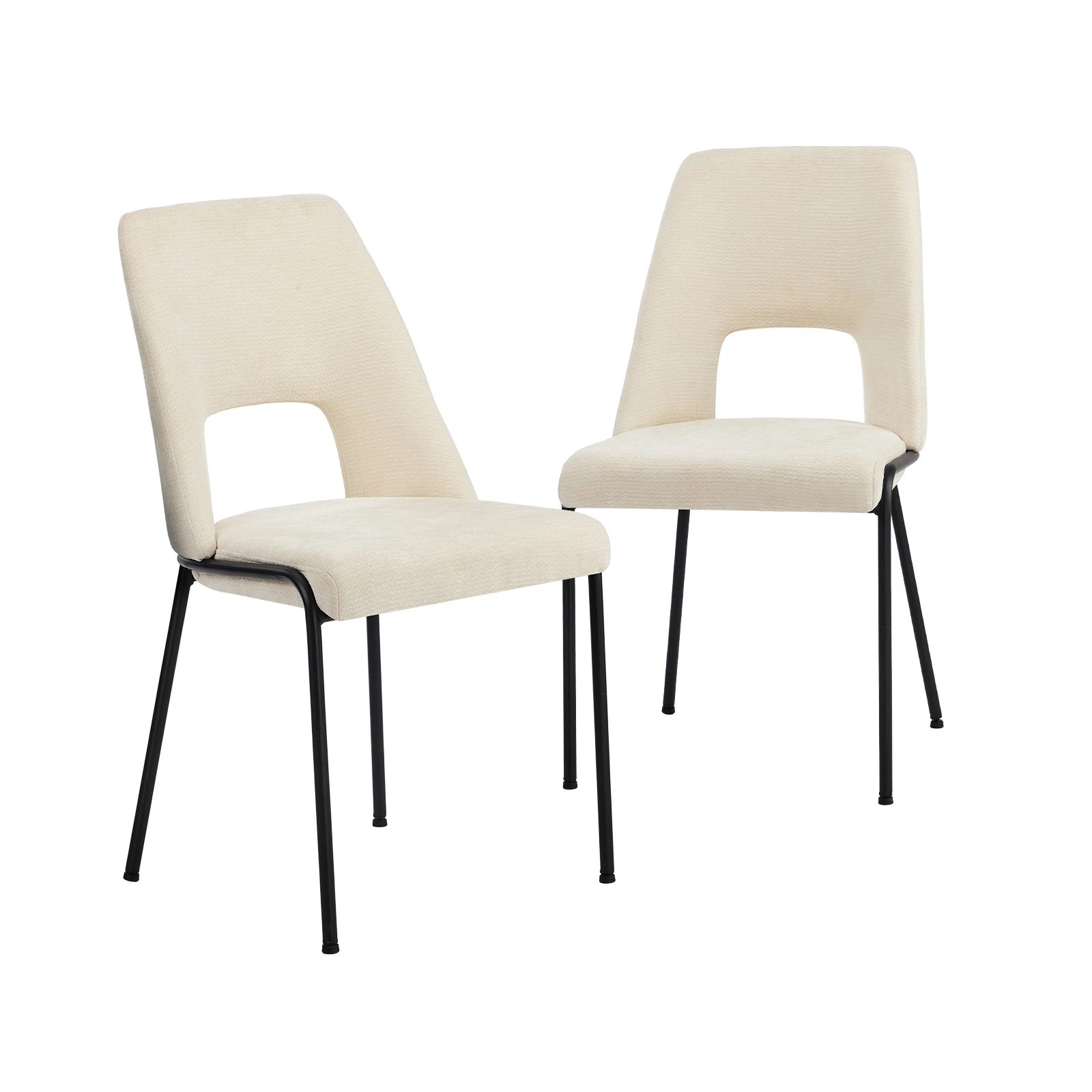 1 Oikiture 2x Dining Chairs Chenille Fabric Kitchen Side Chair - Beige, 1 of 9