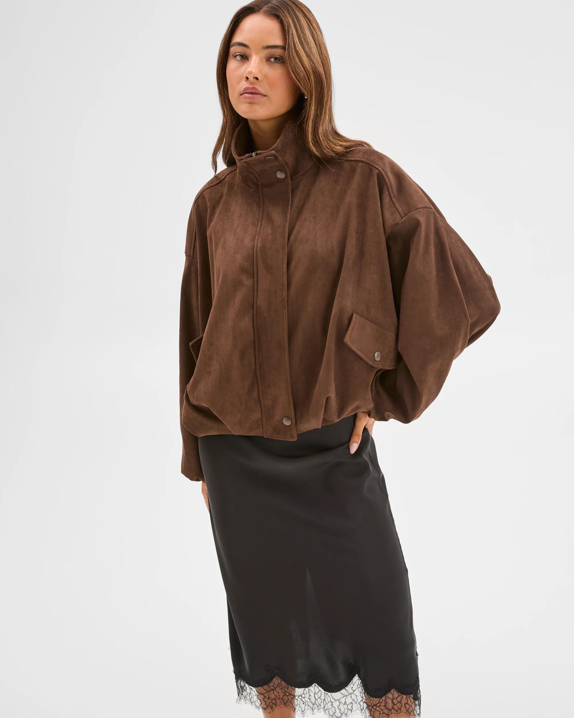5 Lily Loves Faux Suede Bomber Jacket DARK COCOA, 5 of 7
