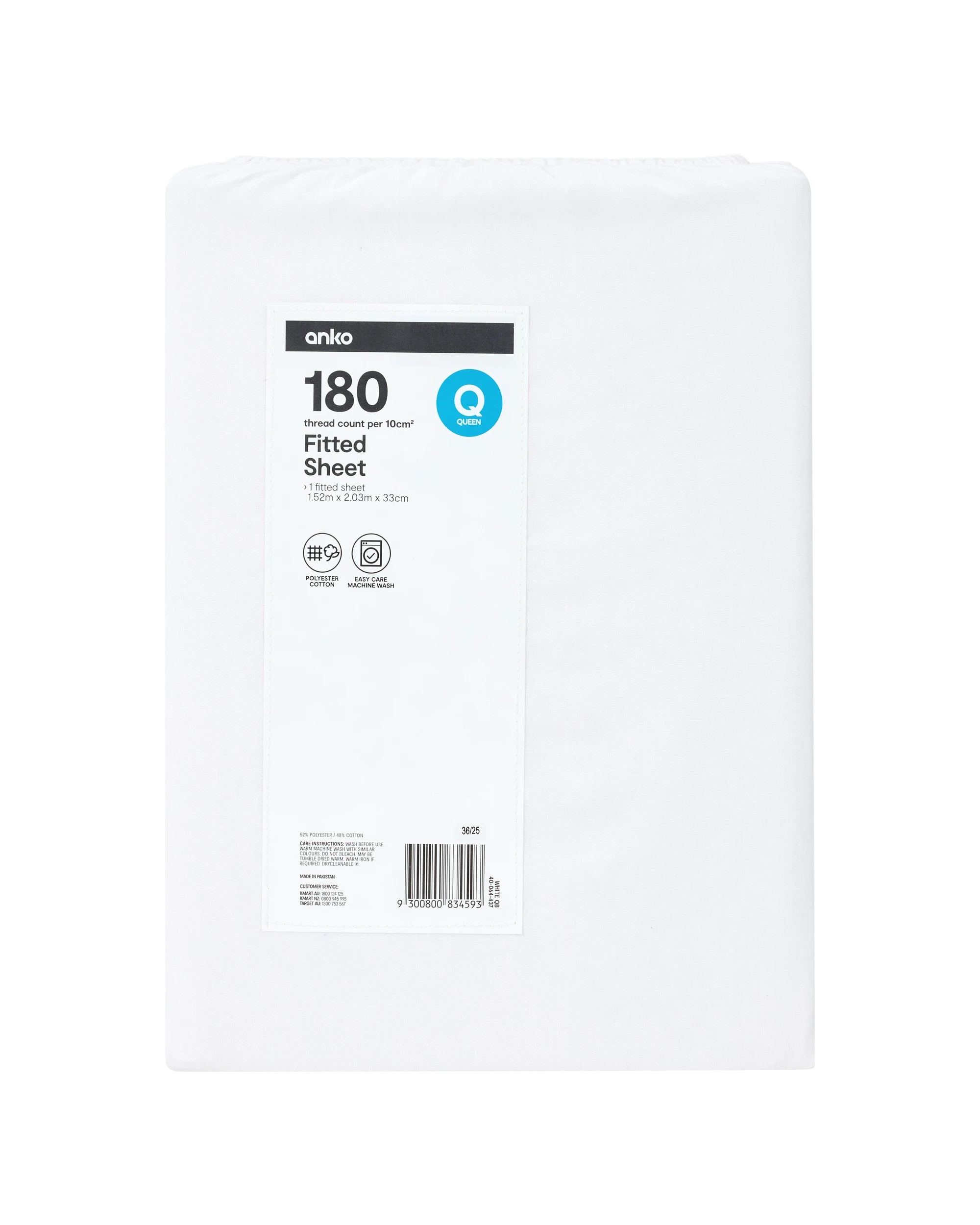 4 180 Thread Count Fitted Sheet - Queen Bed, White, 4 of 4