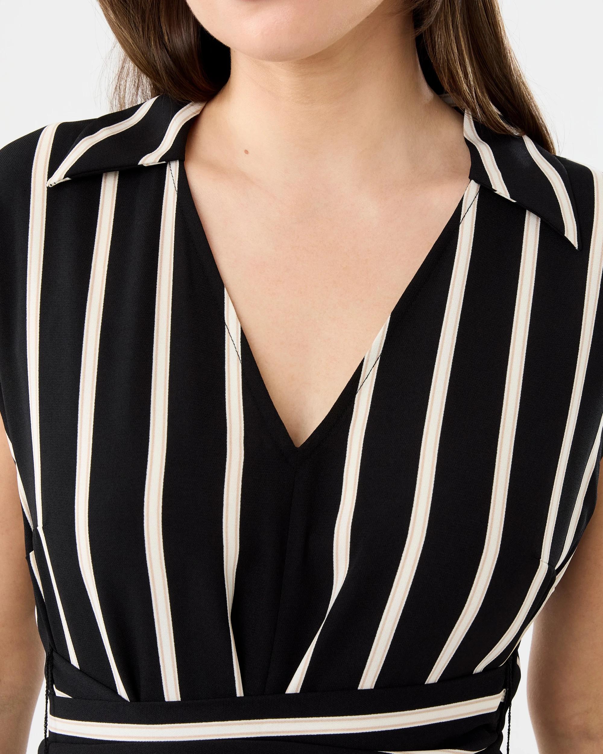 5 Short Sleeve Wrap Shirt Midi Dress Strp Blk, 5 of 8