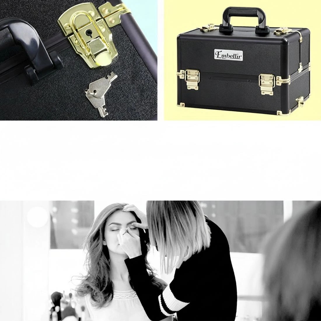 4 Embellir Makeup Case Beauty Trolley Cosmetic Organiser Box Travel Wheels - Multi, 4 of 9