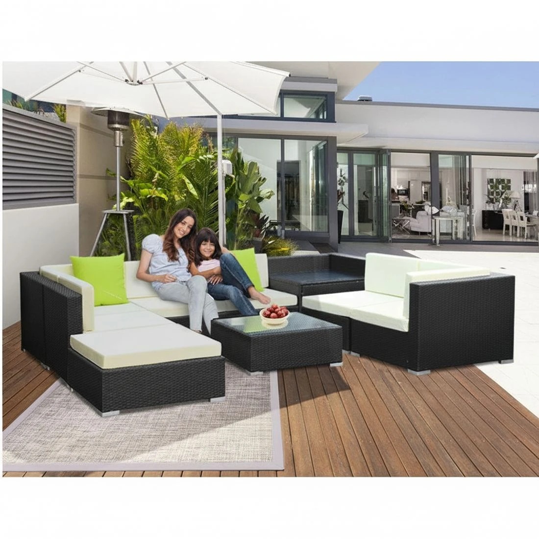 6 Gardeon 9-Piece Outdoor Sofa Set Wicker Couch Lounge Setting 7 Seater - Black, 6 of 7