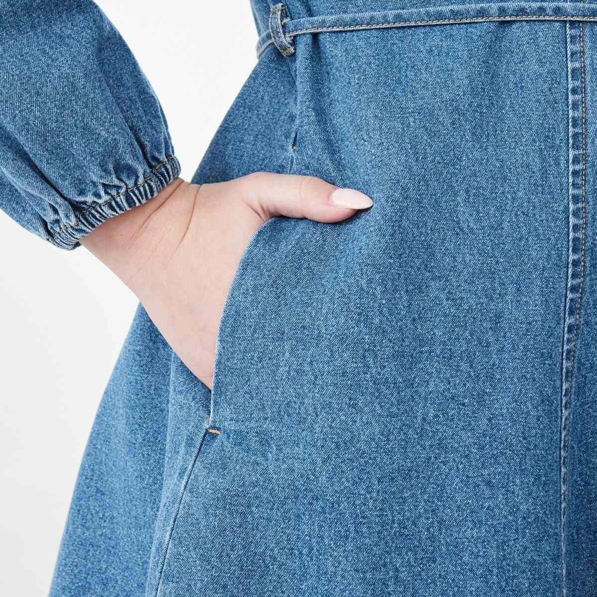 8 Long Sleeve Denim Swing Mini Dress Mid Wash, 8 of 8
