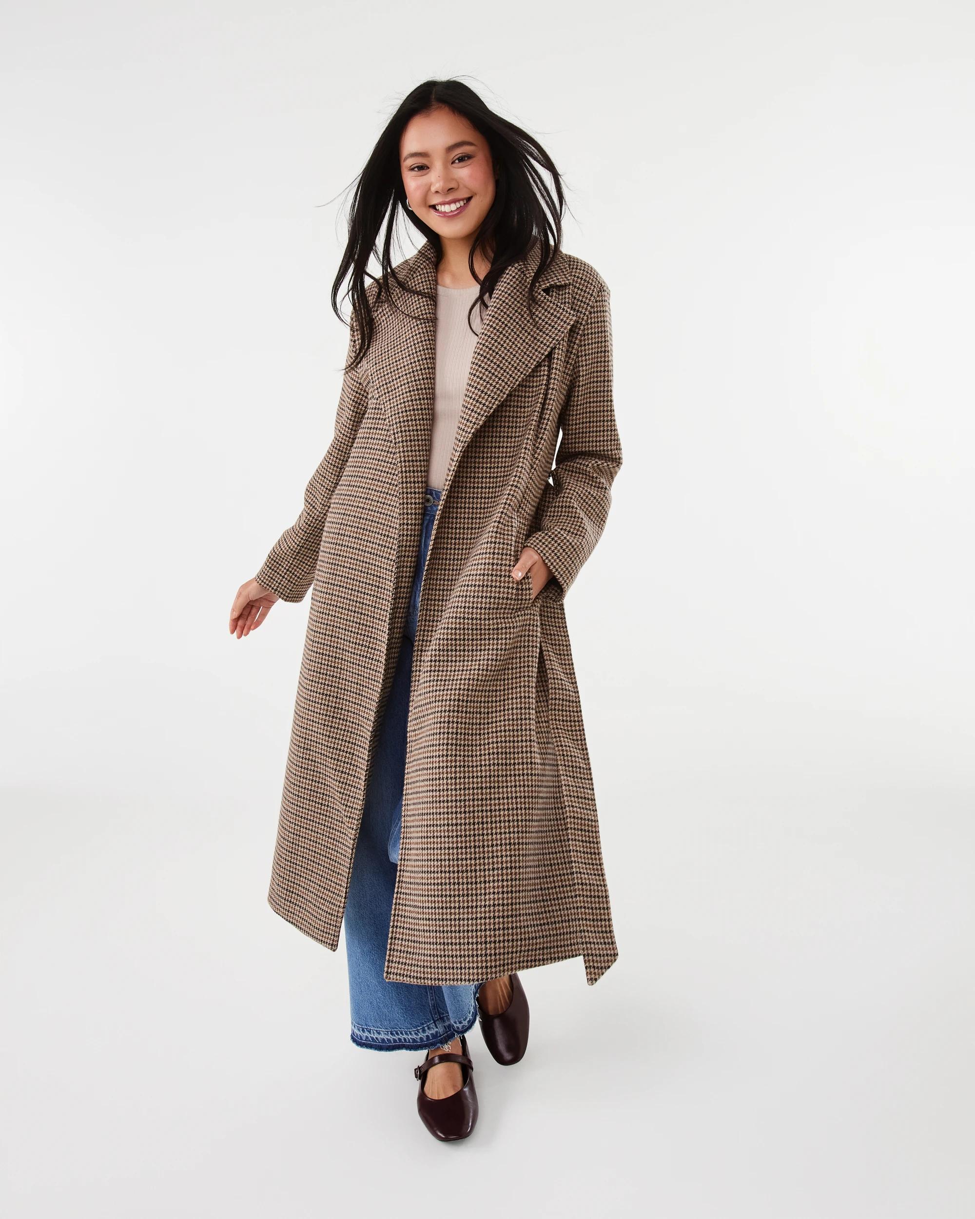 1 Longline Check Coat Brn Check, 1 of 7