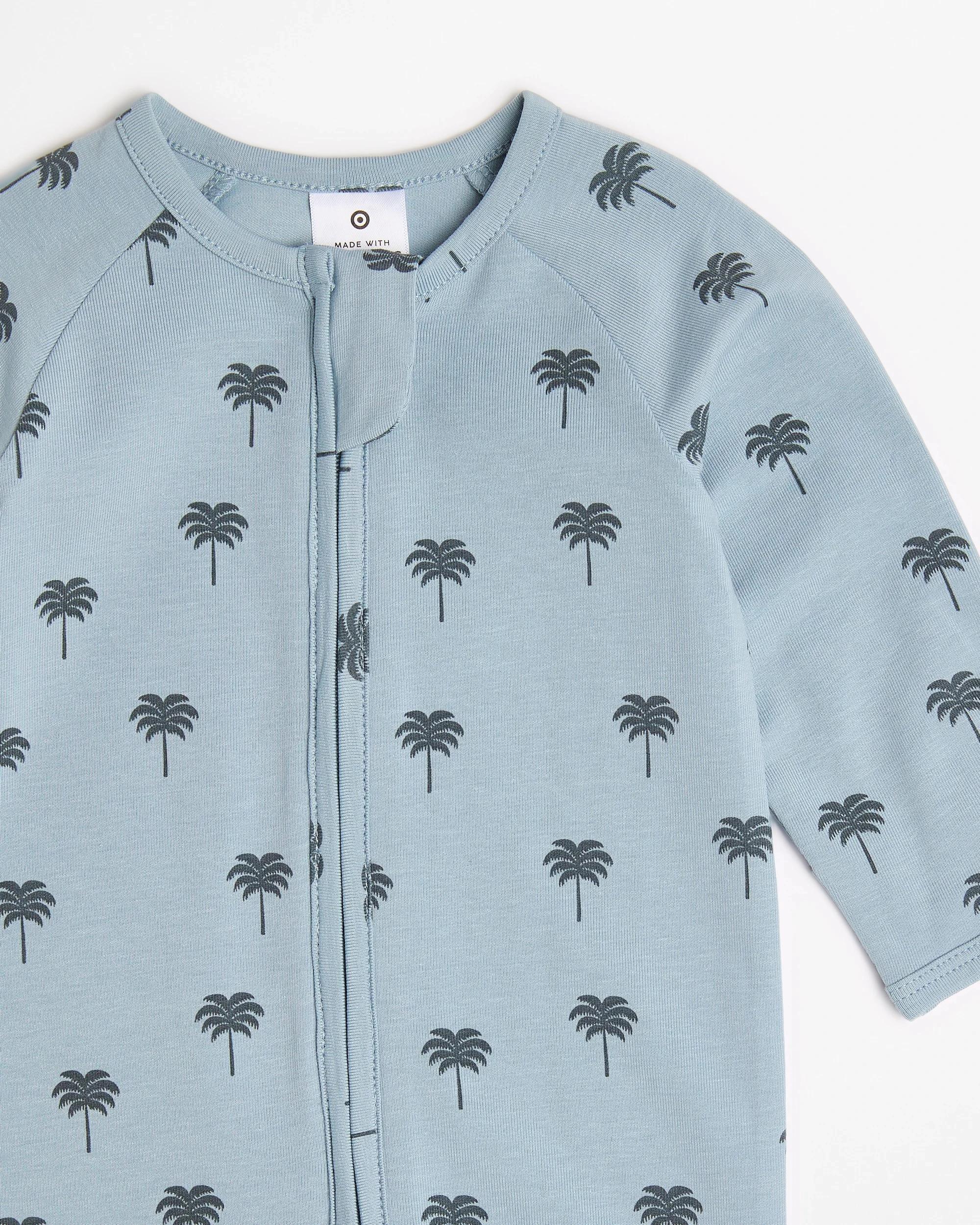 2 Target Baby Baby Organic Cotton Footless Coverall BLUE TEAL PALM TREES, 2 of 3