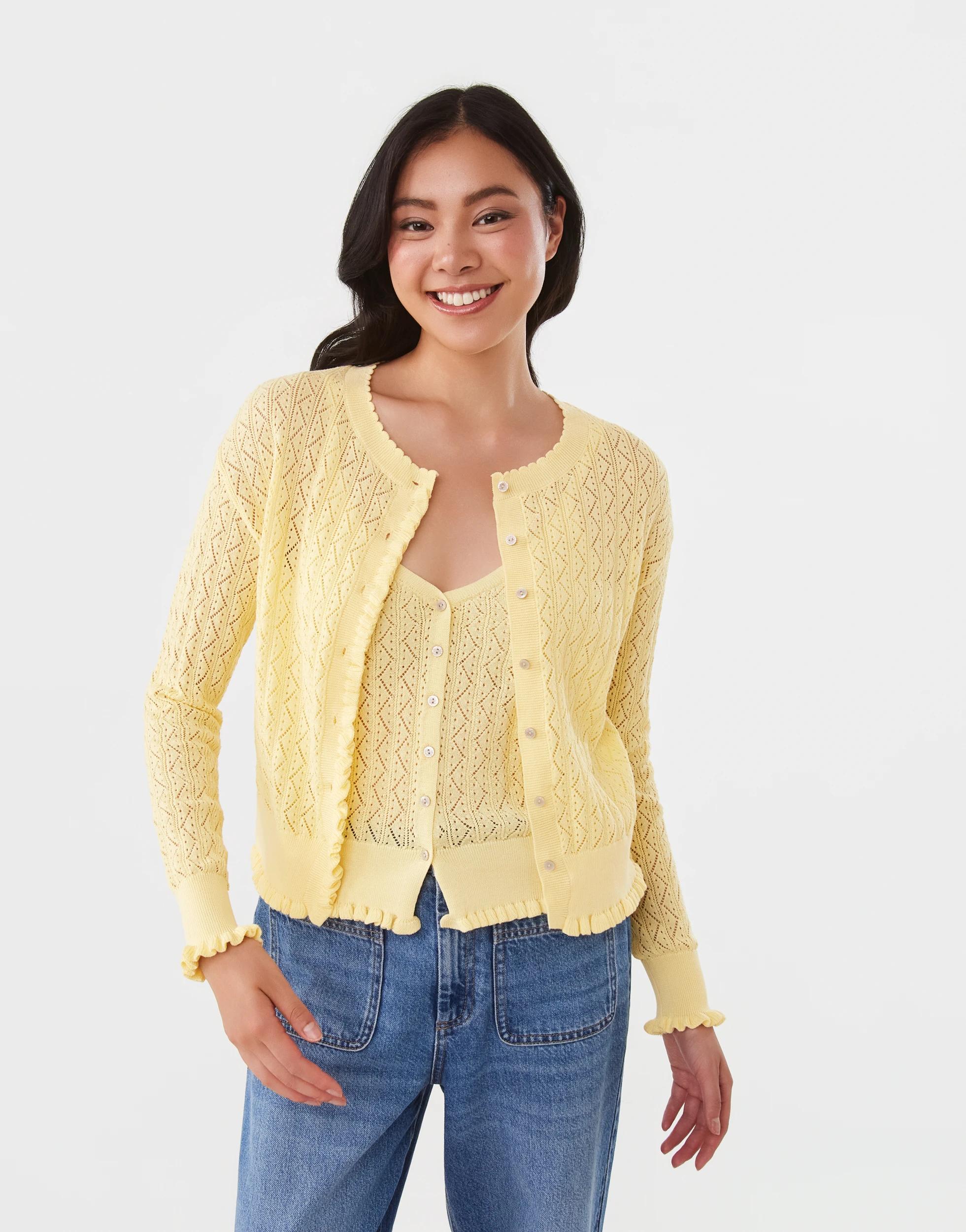 1 Pointelle Cardigan Fln Yellow, 1 of 8