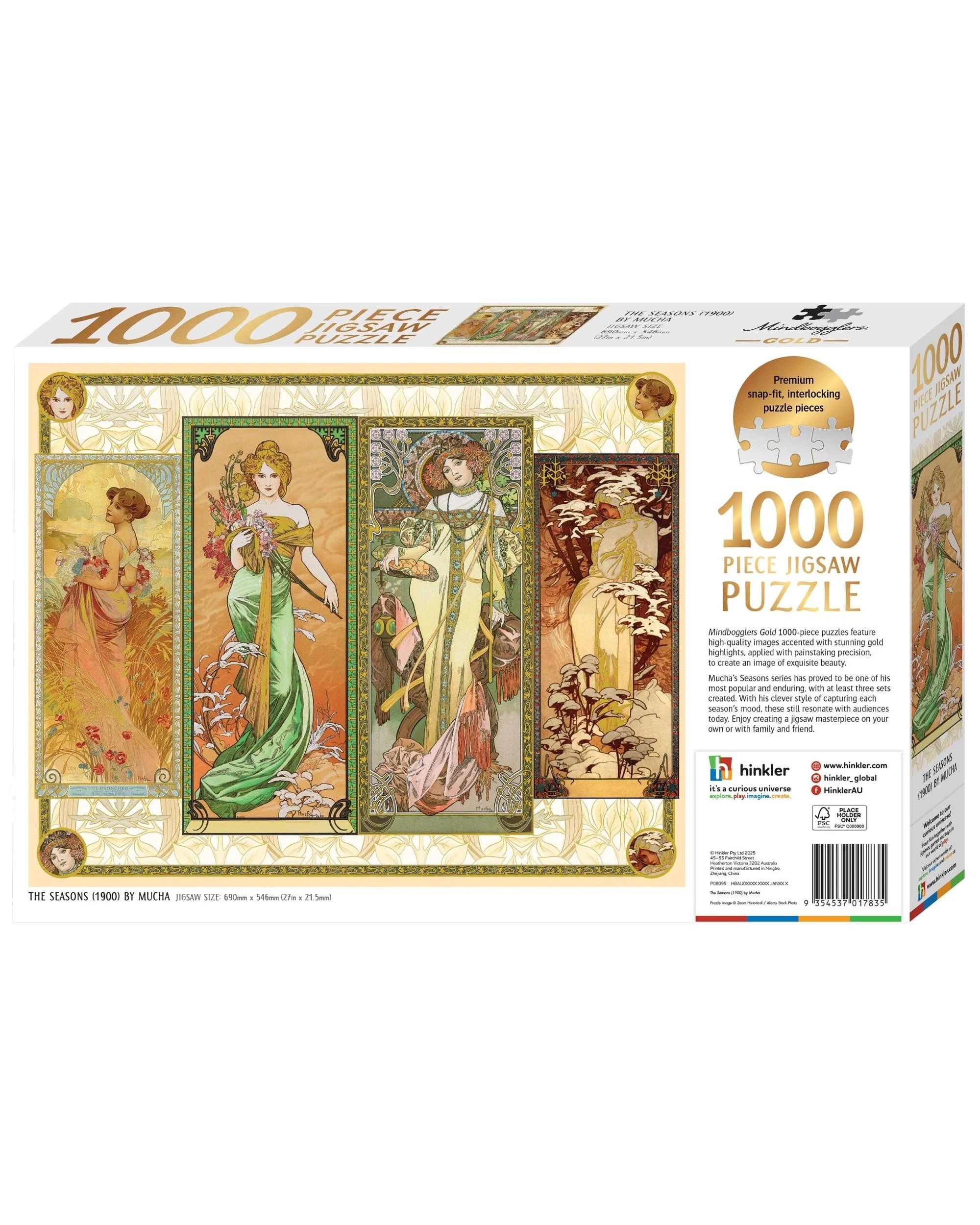 3 Hinkler Mindbogglers Gold The Seasons Alphonse Mucha 1000 Piece Puzzle, 3 of 3
