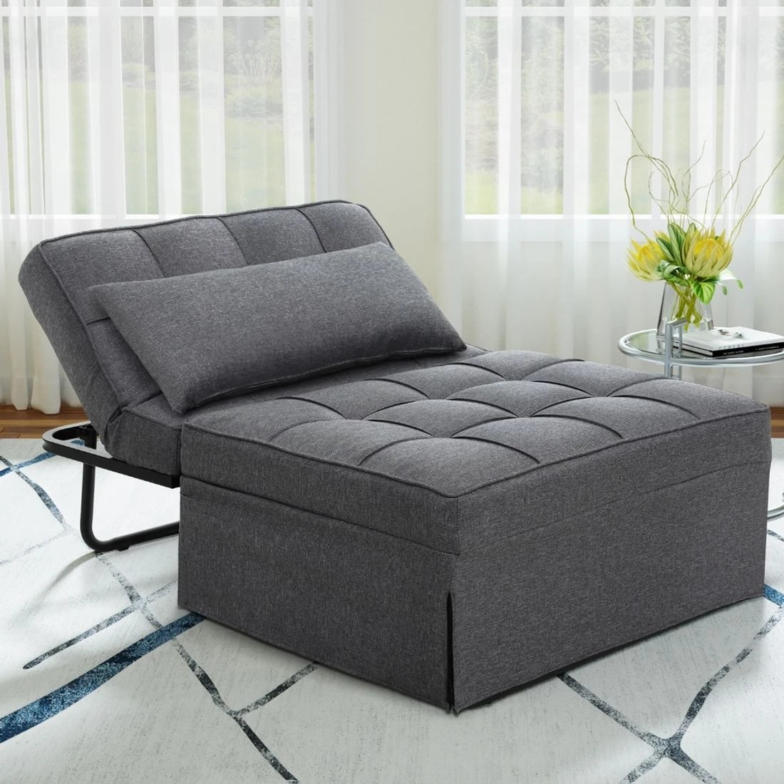1 Artiss Sofa Bed Ottoman 1 Seater Linen - Grey, 1 of 7