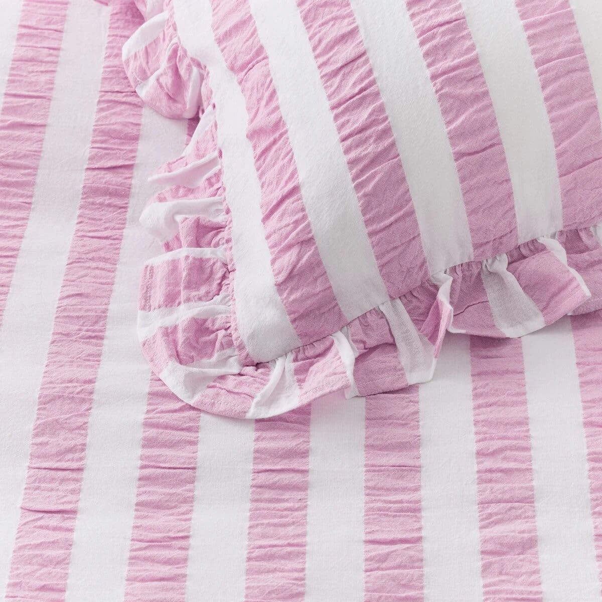 4 Ruffle Stripe Cotton Quilt Cover Set - King Bed, Mauve, 4 of 7