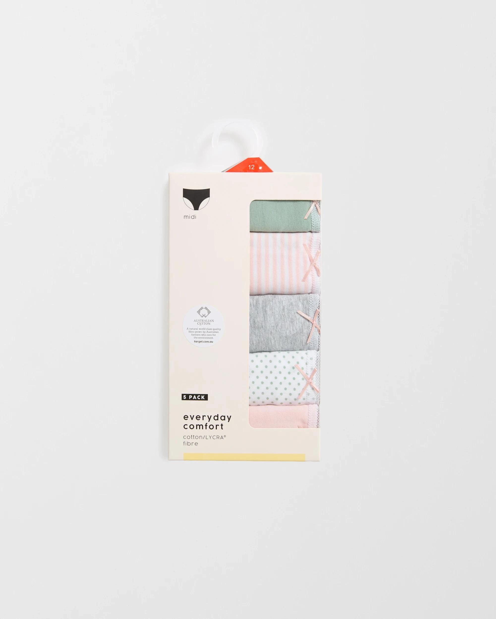 5 Target Women's Cotton/Elastane Bikini Briefs 5 Pack PINK/STRIPES/POKA DOTS/BLUE/GREY MARLE, 5 of 5