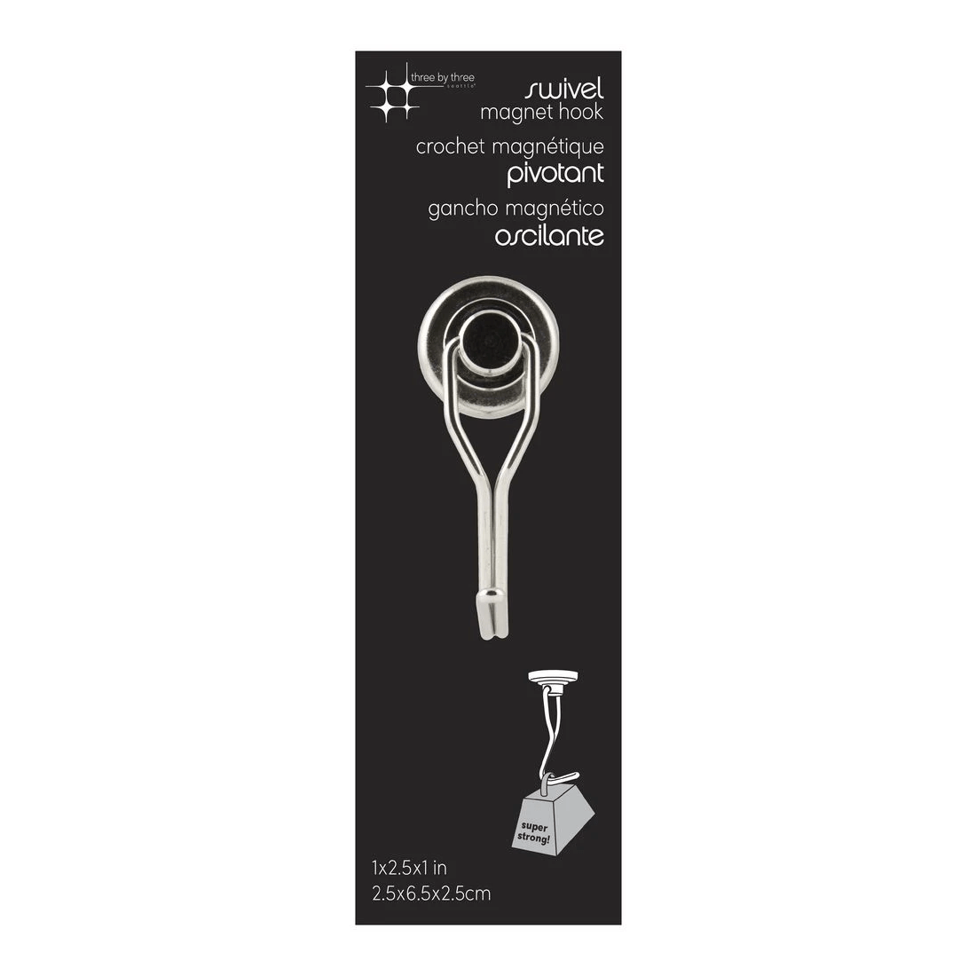 2 Three By Three Magnet Single Swivel Hook Chrome, 2 of 4