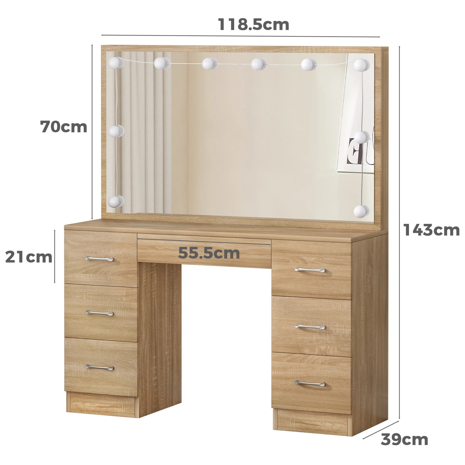 2 Alfordson Dressing Table Stool Set Makeup Mirror Desk LED 10 Bulbs - Natural, 2 of 10