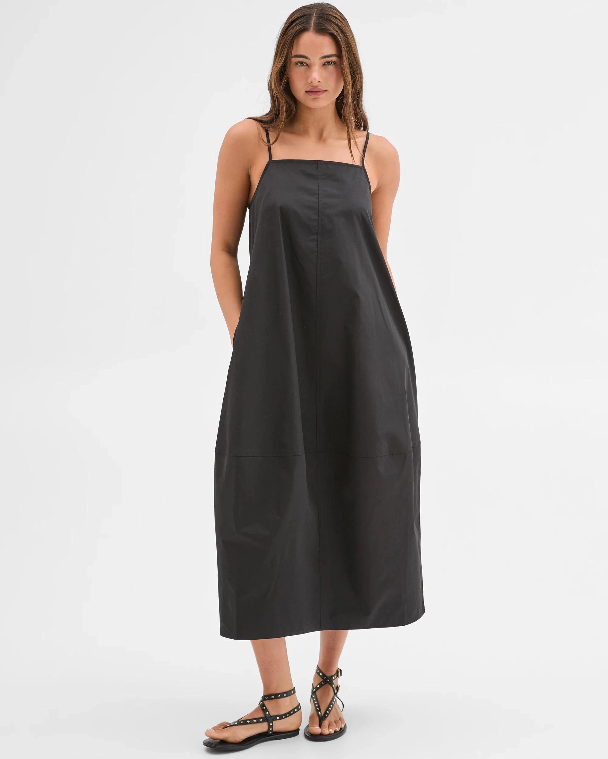 1 Lily Loves Australian Cotton Cocoon Midi Dress BLACK, 1 of 6