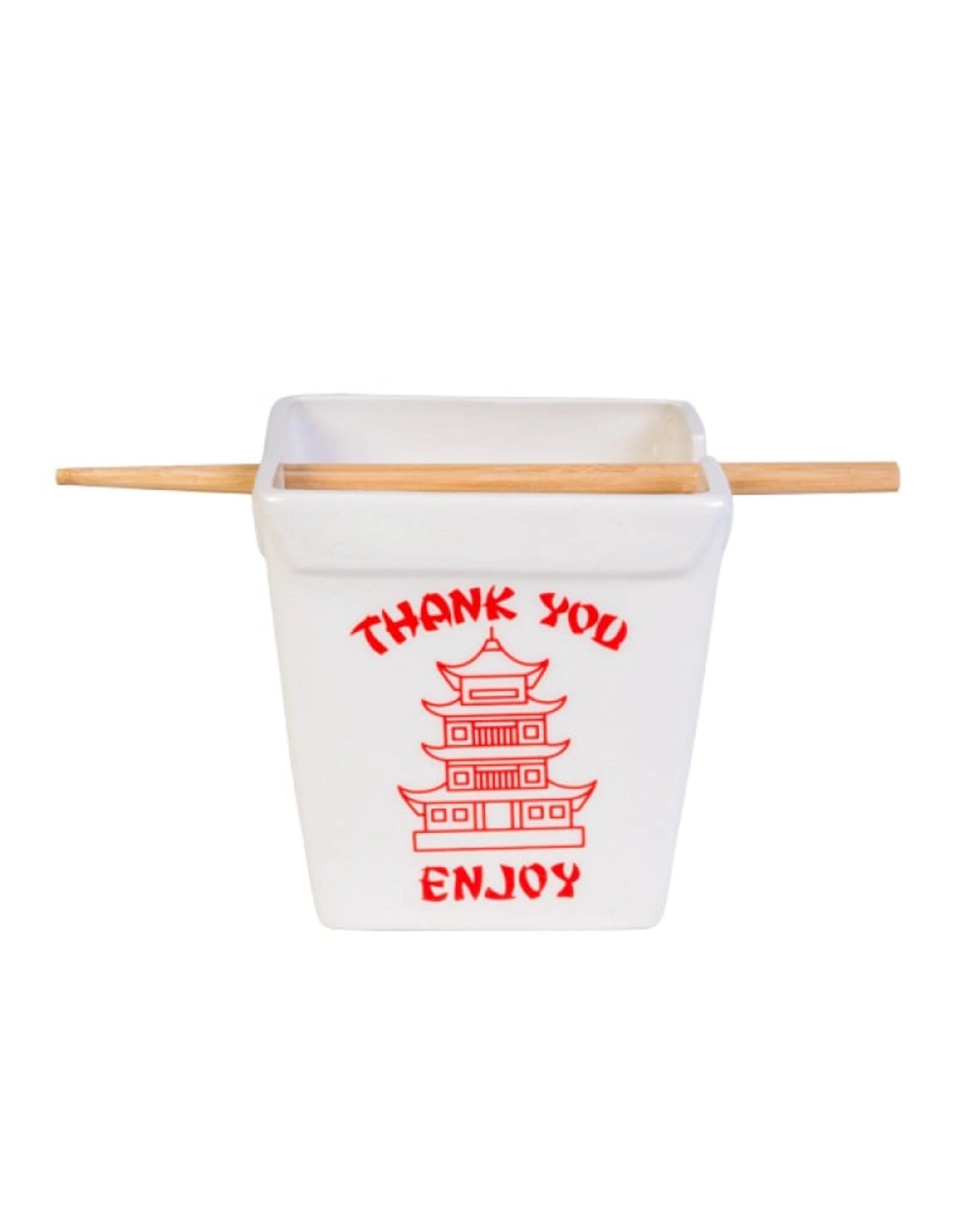 2 Takeaway Box Ceramic Noodle Bowl with Bamboo Chopsticks - White, 2 of 3