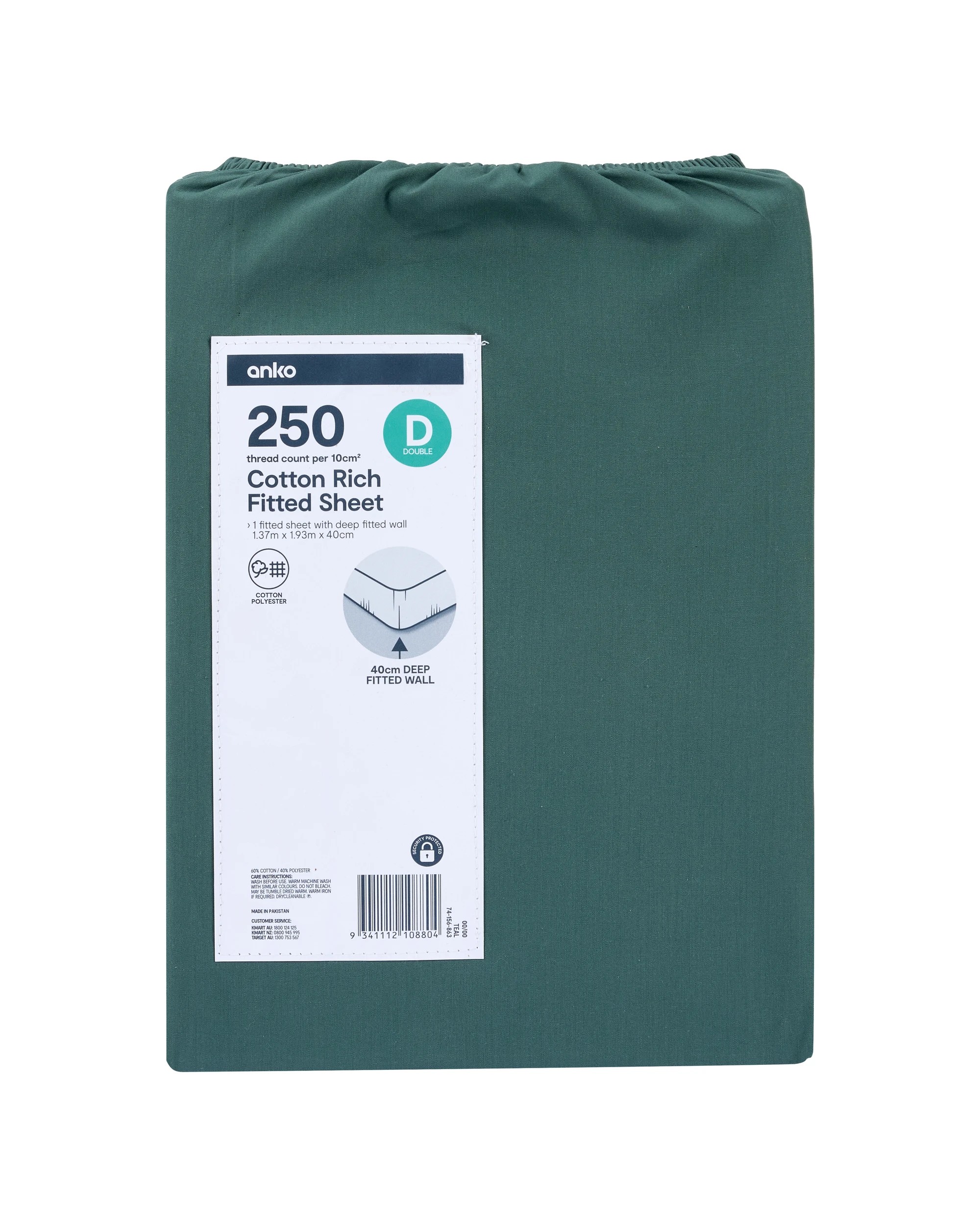 4 250 Thread Count Cotton Rich Fitted Sheet - Double Bed, Teal, 4 of 4