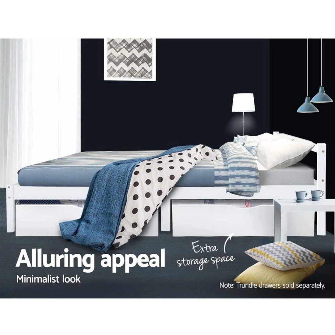 7 Artiss Bed Frame Single Size Wooden  LEXI - White, 7 of 8