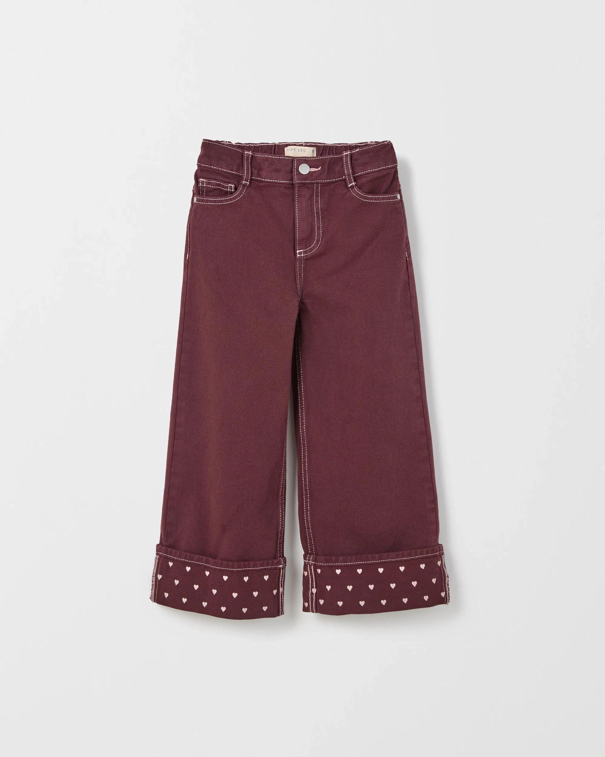 1 Target Denim Denim Folded Up Hem Wide Leg Jeans BURGUNDY, 1 of 7