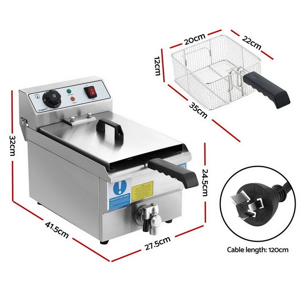 2 Devanti 3000W Electric Deep Fryer 10L Stainless Steel Fryer w/ Basket & Lid - Silver, 2 of 7