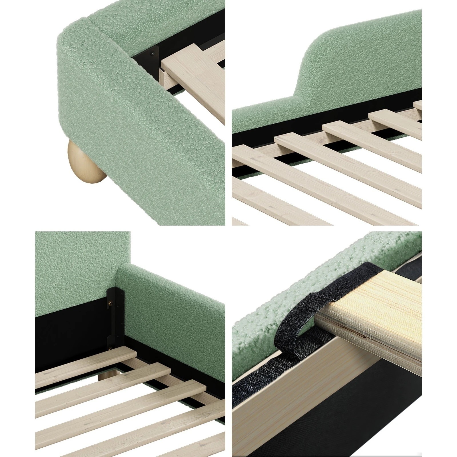 5 Oikiture Kids Bed Frame Single Size Base with Side Guard Rails Boucle - Green, 5 of 7