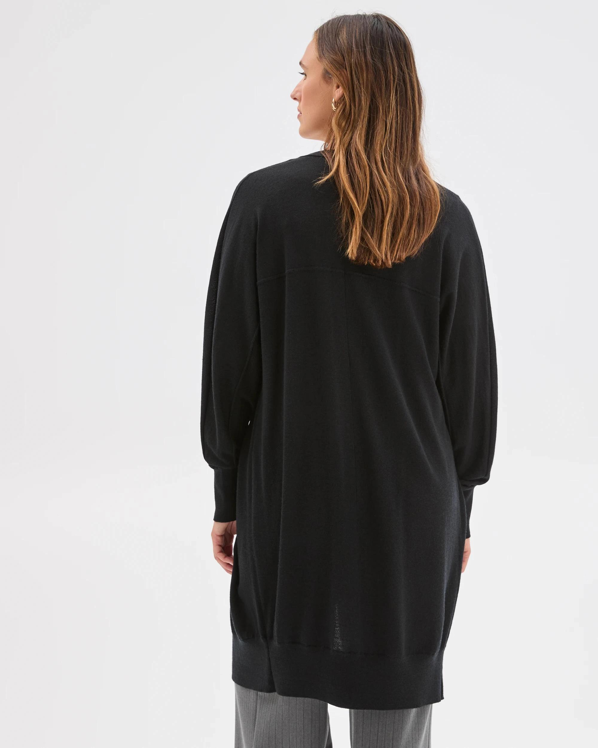 5 Preview Australian Merino Wool Long Sleeve Longline Cardigan BLACK, 5 of 6