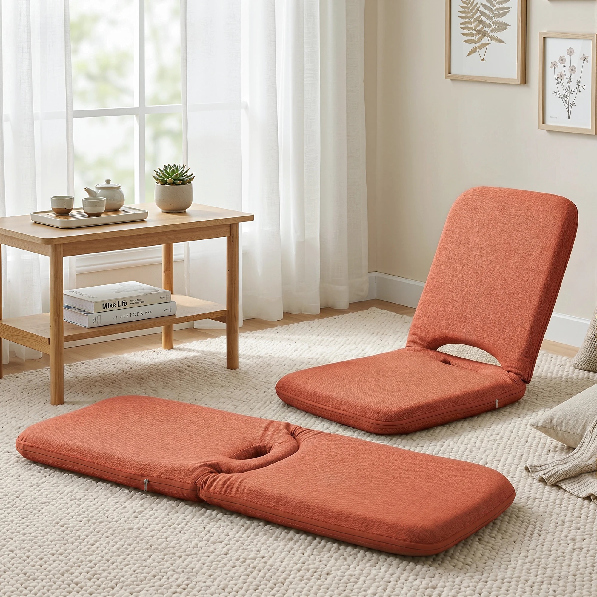 7 Artiss Floor Chair 5 Position Adjustable Lazy Sofa for Living Room Bedroom - Orange, 7 of 7