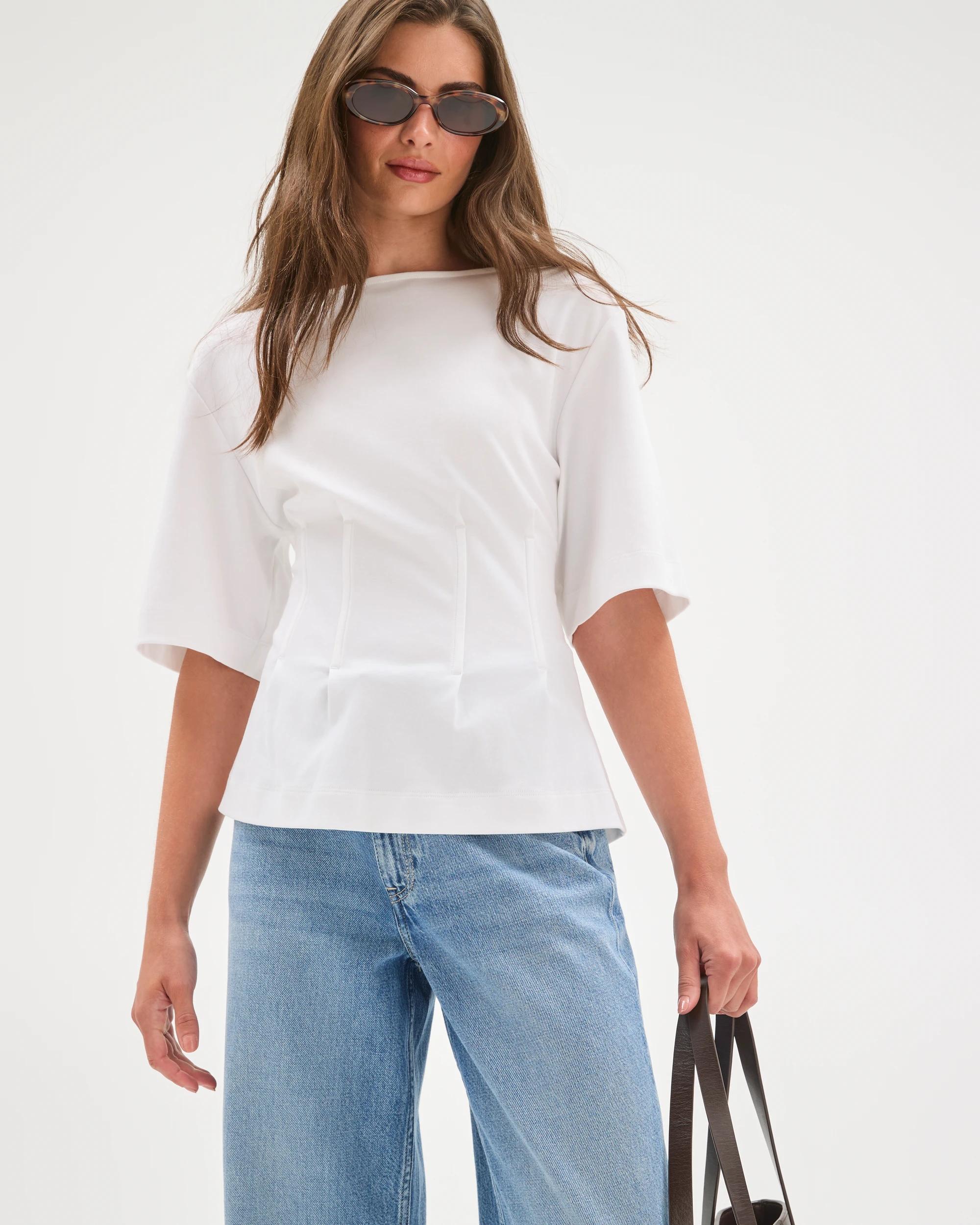 2 Target Petites Australian Cotton Short Sleeve Waisted Top WHITE, 2 of 7