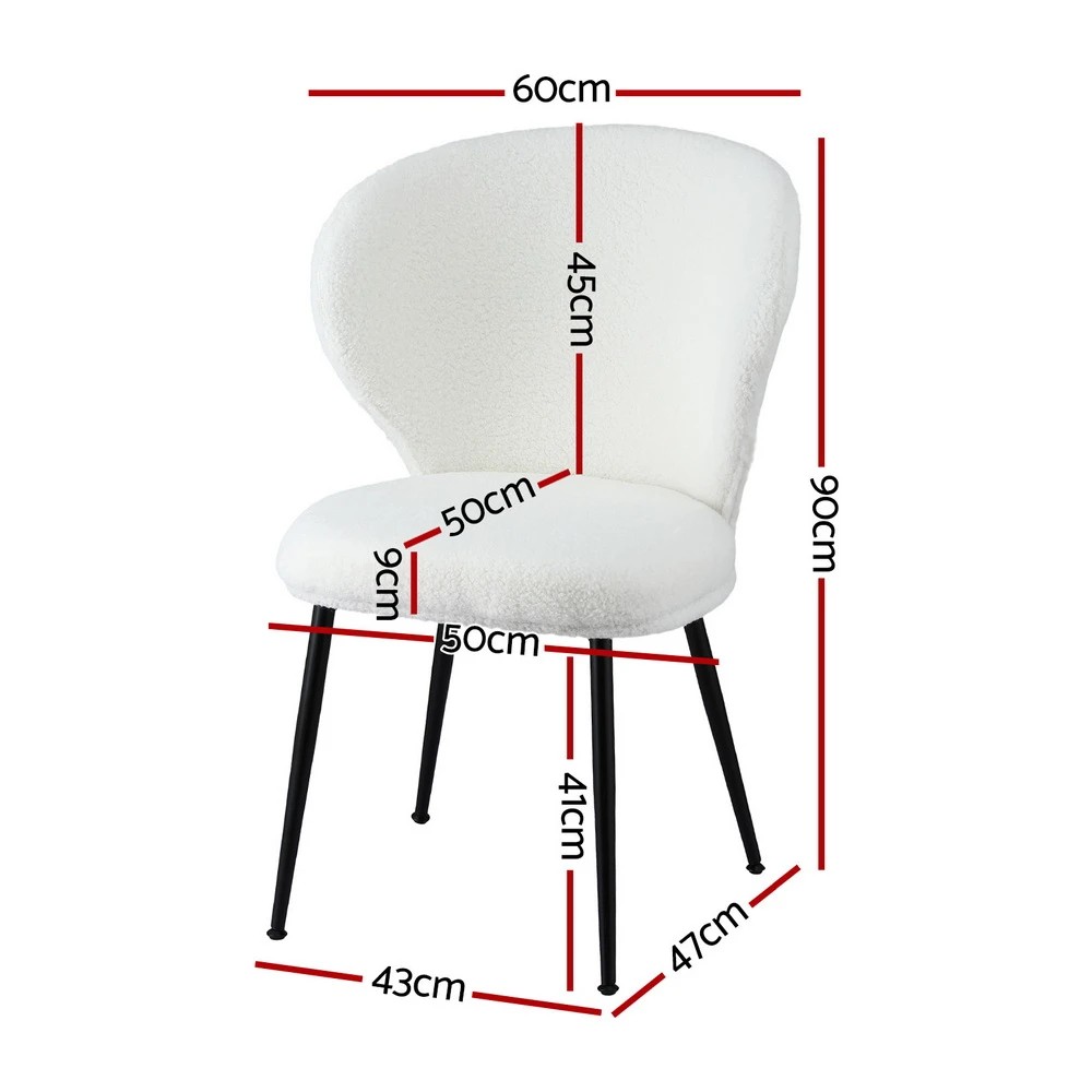 2 Artiss 2x Dining Chairs Sherpa Boucle Wing Back - White, 2 of 6