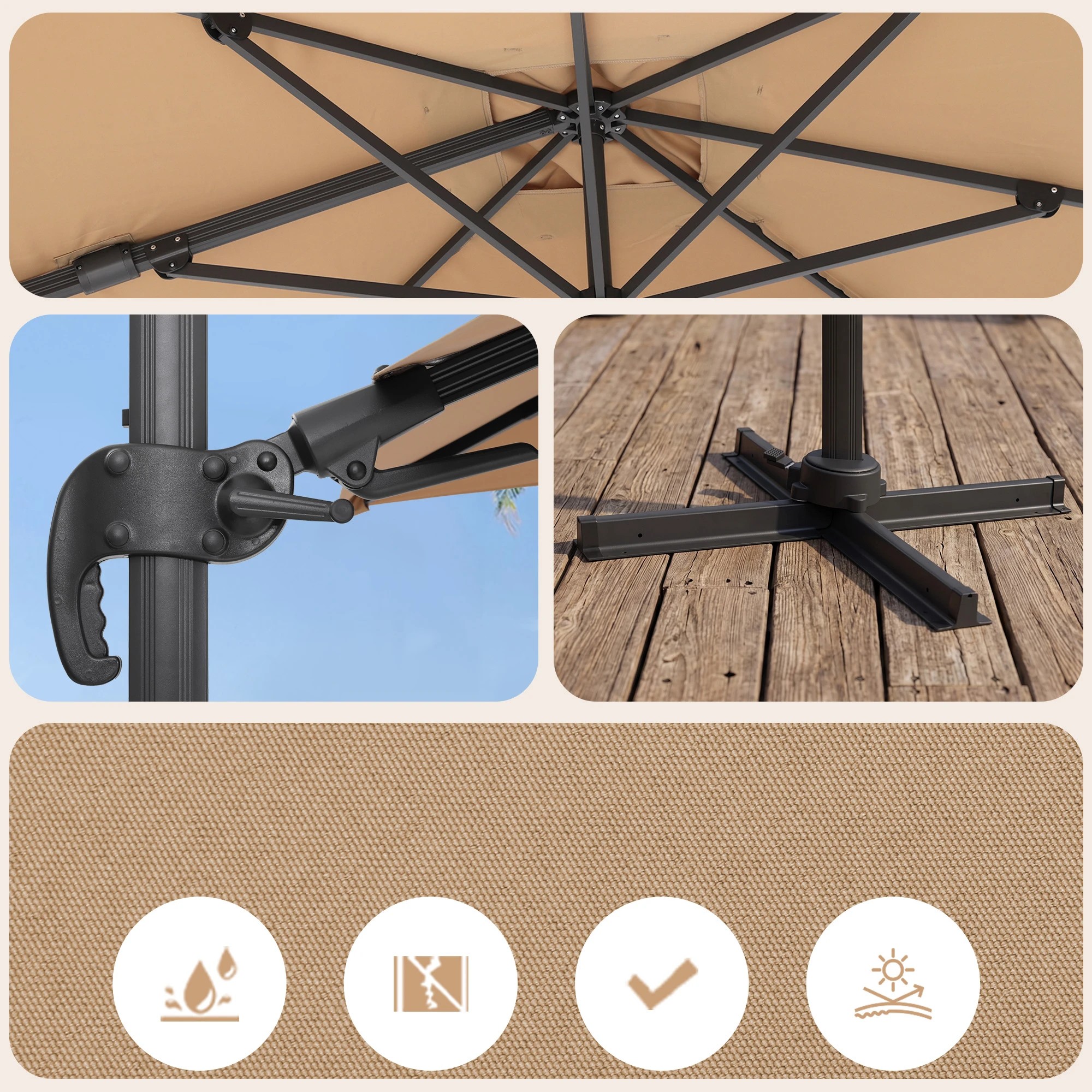 7 Instahut Outdoor Umbrella 3m Left-right Tilting Cantilever Patio Parasol - Beige, 7 of 8