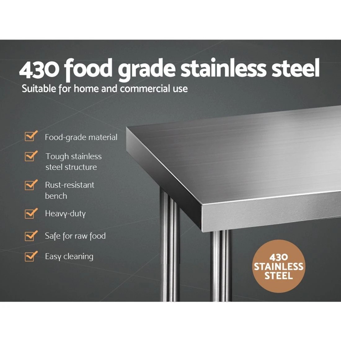 1 Cefito 1219x610mm Stainless Steel Kitchen Bench 430 - Silver, 1 of 6