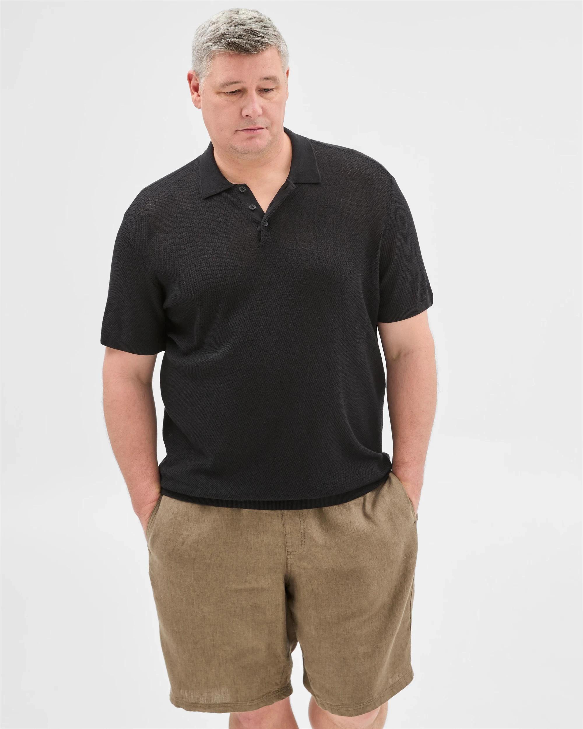 1 Plus Size Australian Cotton Blend Knit Polo Top - Preview BLACK, 1 of 5