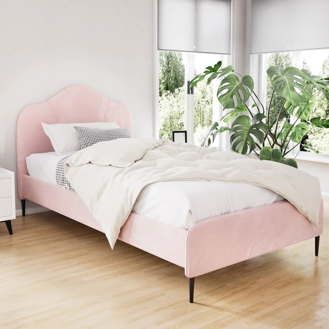 3 Artiss Bed Frame King Single Size Velvet  OLAN - Pink, 3 of 6