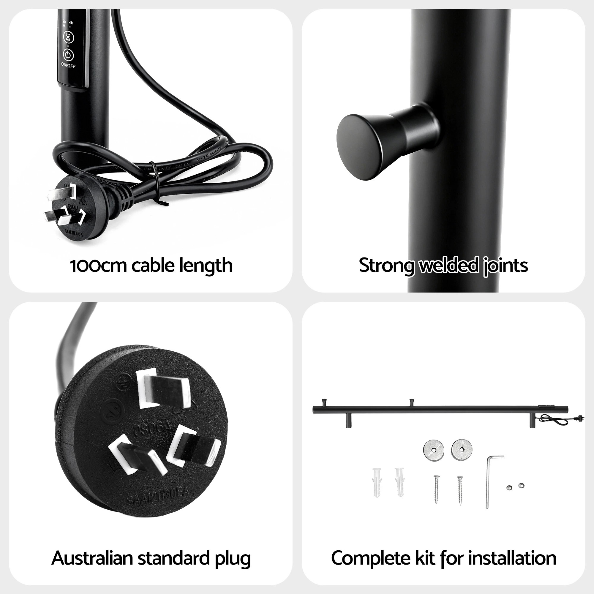 5 Devanti Heated Towel Rail with Timer Vertical Electric Heater Warmer Rack - Black, 5 of 6